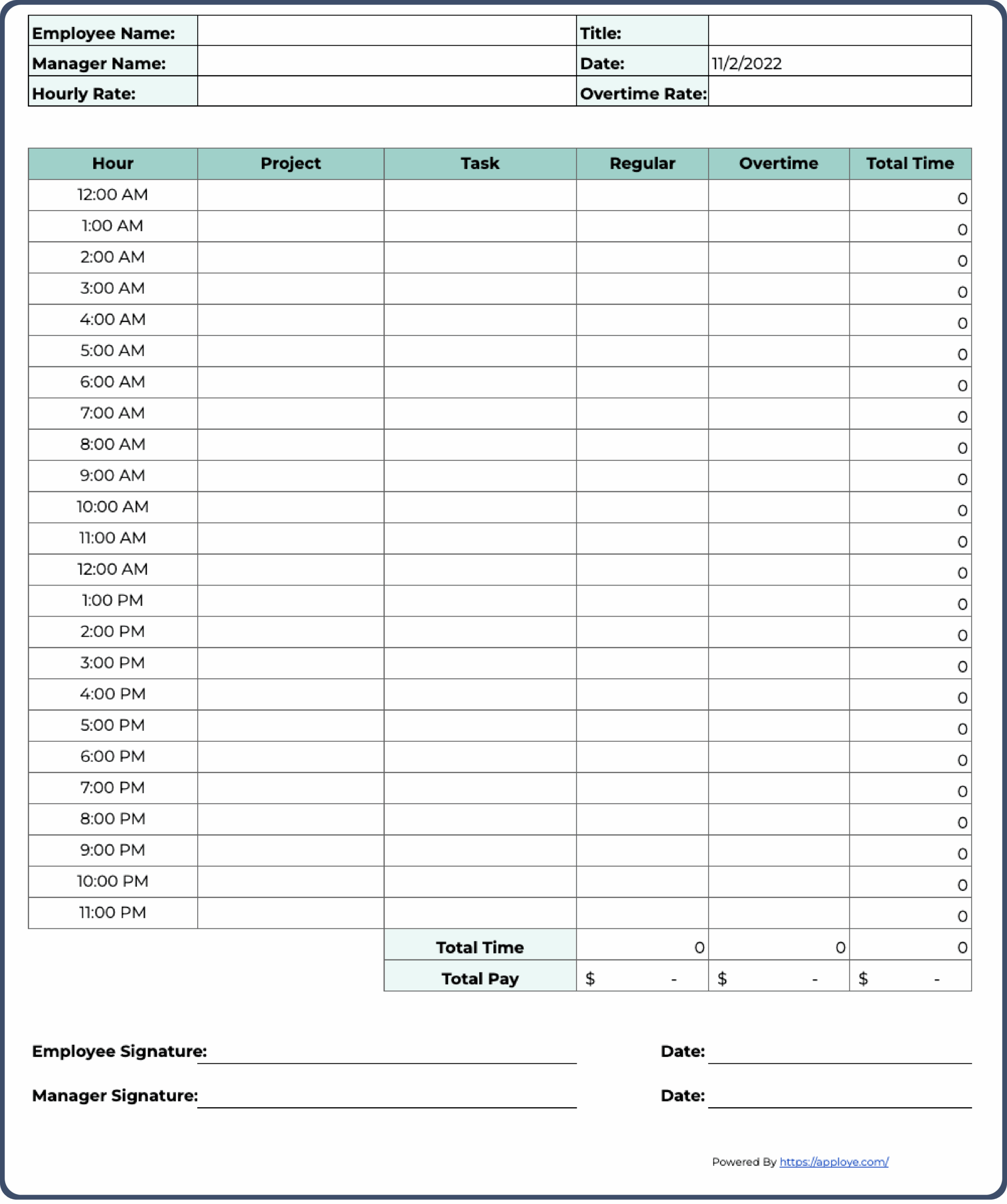 Printable Daily Time Schedule