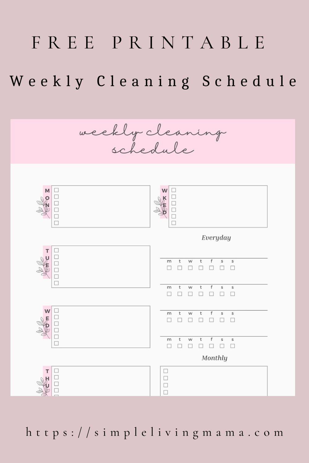 Free Printable Weekly Cleaning Schedule Checklist Simple Living Mama