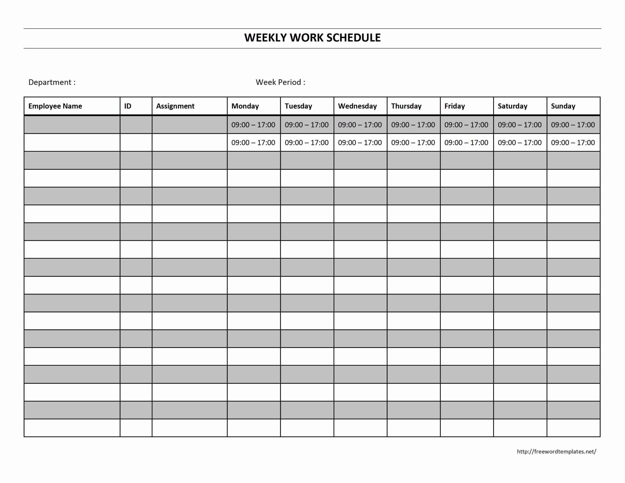 Blank Weekly Work Schedule Printable