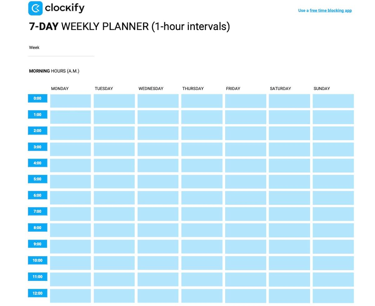 Printable Weekly Schedule With Times