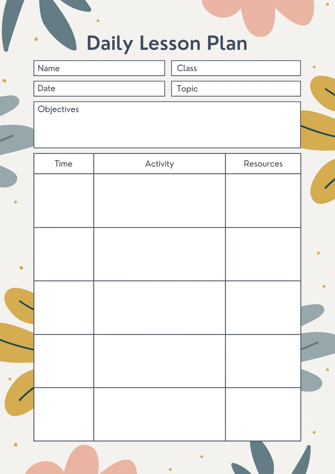 Preschool Daily Schedule Template Printable