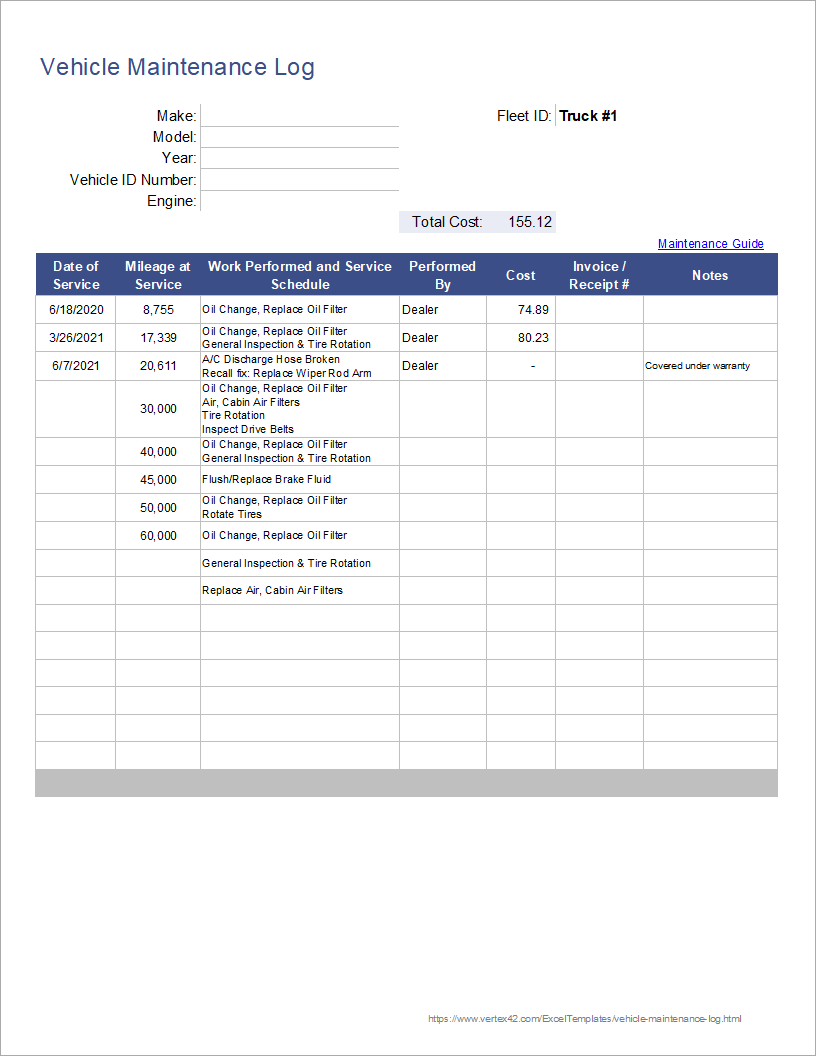 Printable Car Maintenance Schedule Chart