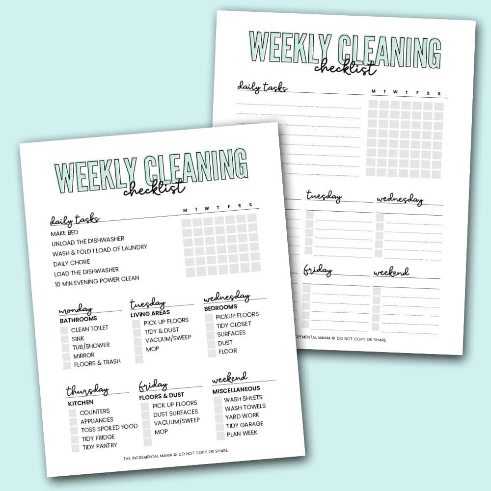 Free Weekly Cleaning Schedule Checklist Printable The Incremental Mama