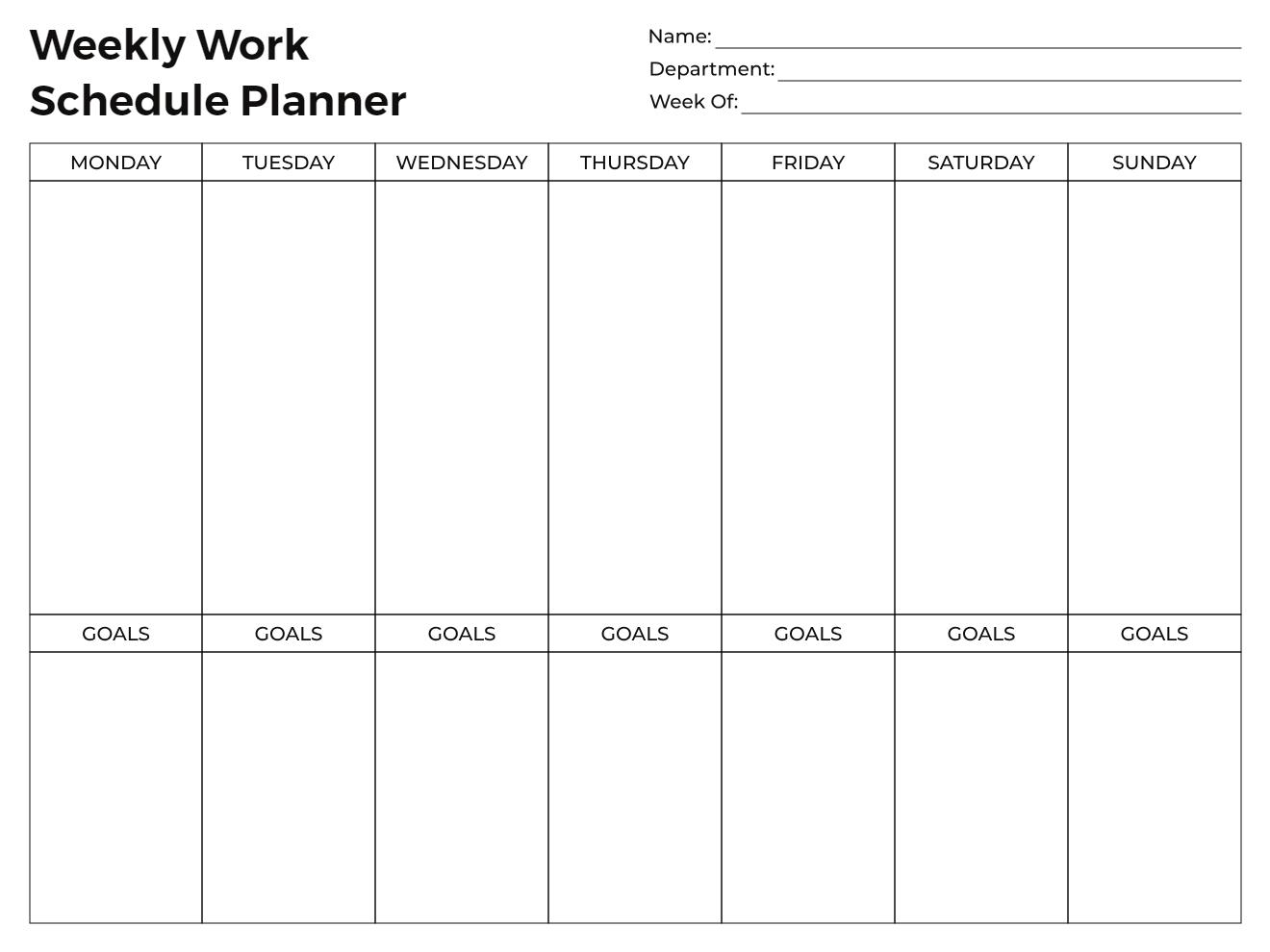 Free Printable Work Schedules