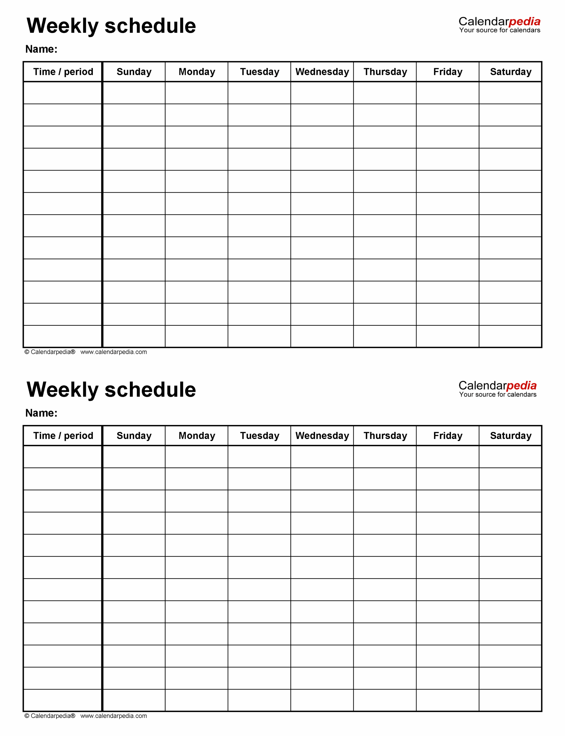 Free Weekly Schedules For PDF 24 Templates