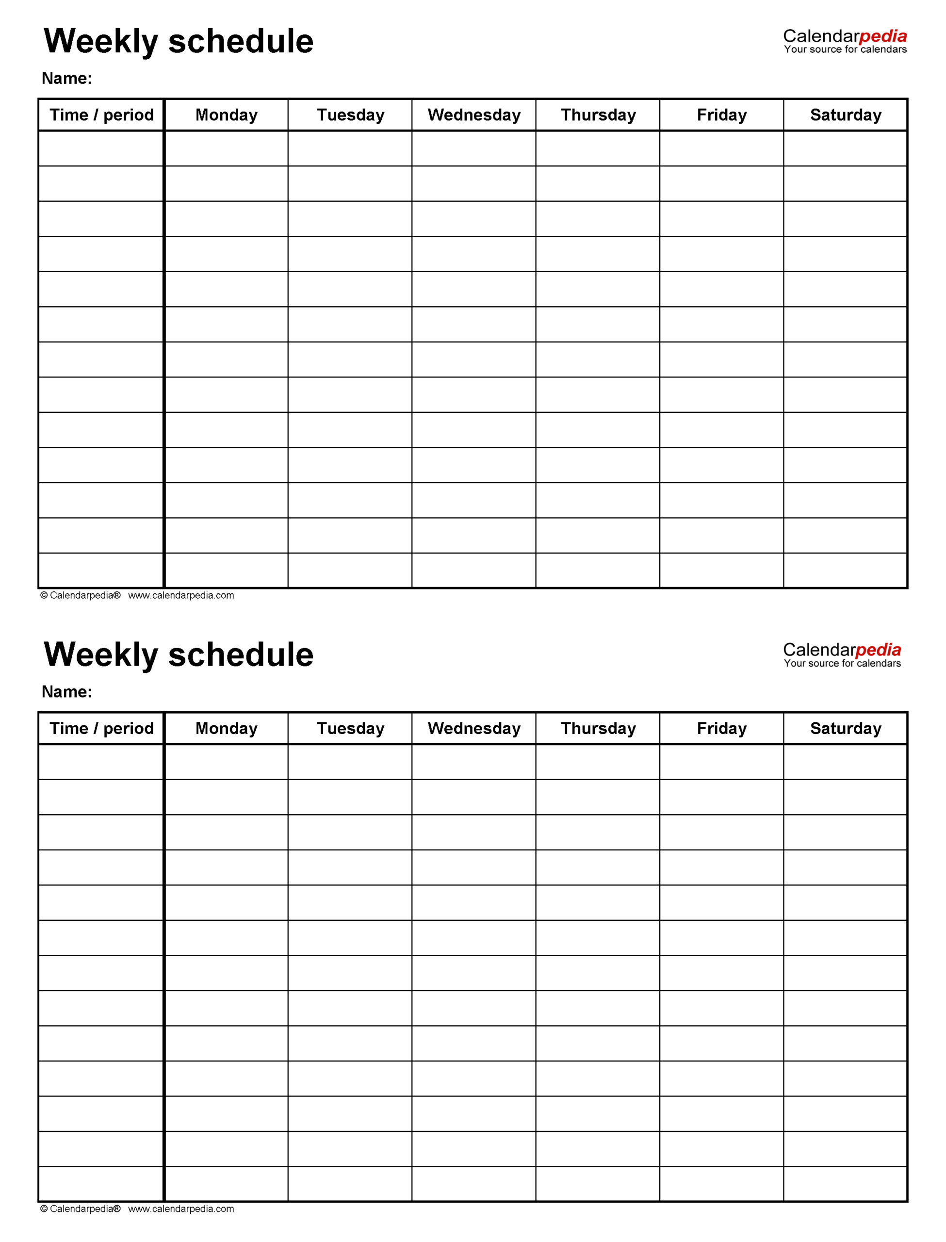 Free Weekly Schedules For PDF 24 Templates