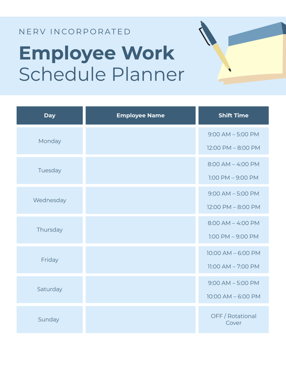 Free Work Schedule Planner Templates To Customize Online