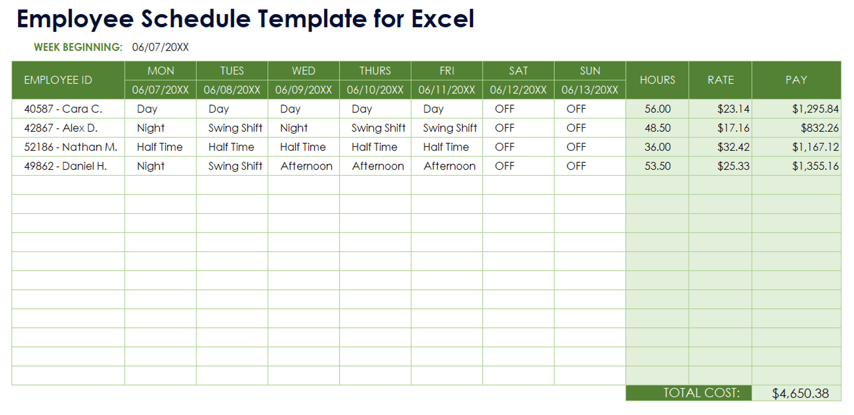 Free Printable Work Schedule Template