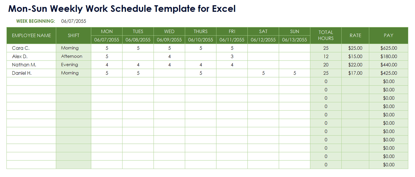 Free Work Schedule Templates For Word And Excel Smartsheet