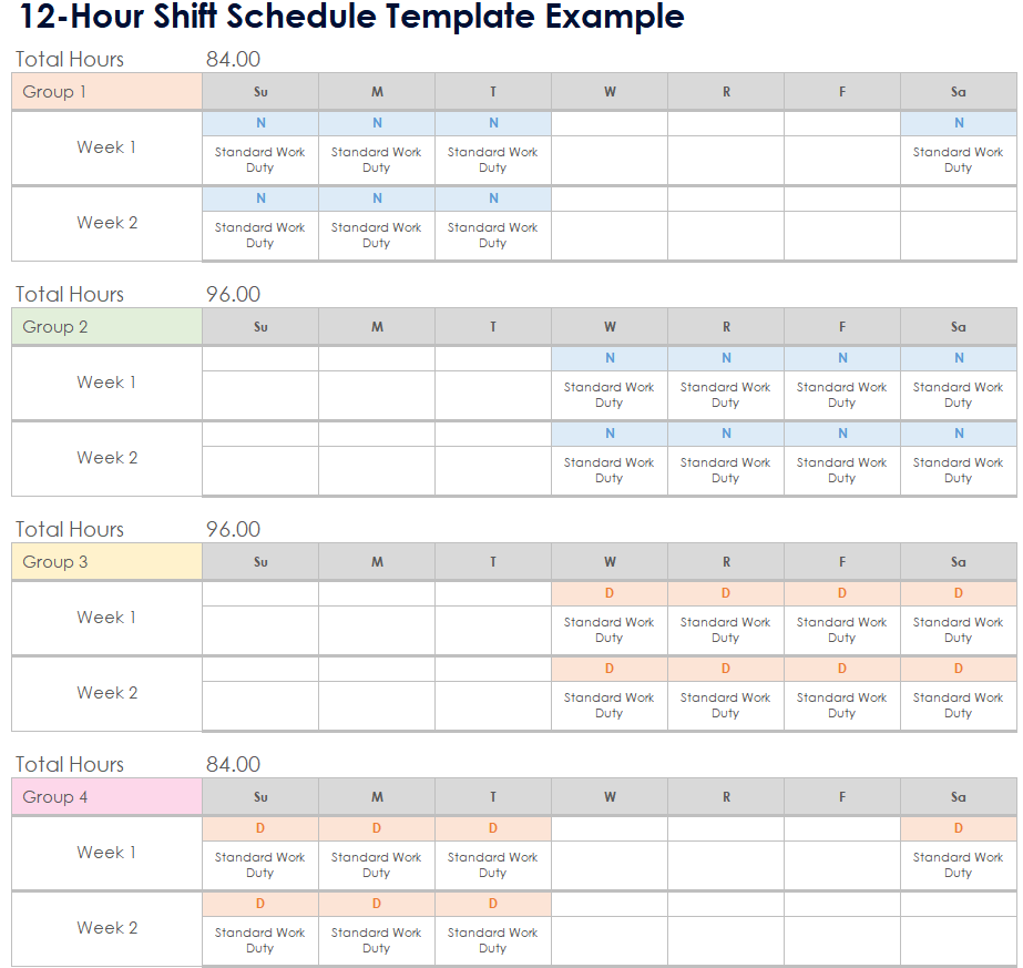 Free Work Shift Templates All Rotations All Formats