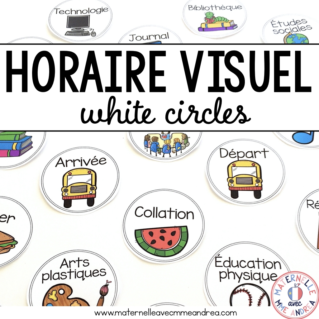 FRENCH Schedule Cards horaire Visuel Partially EDITABLE White Circles Enseignons Ensemble