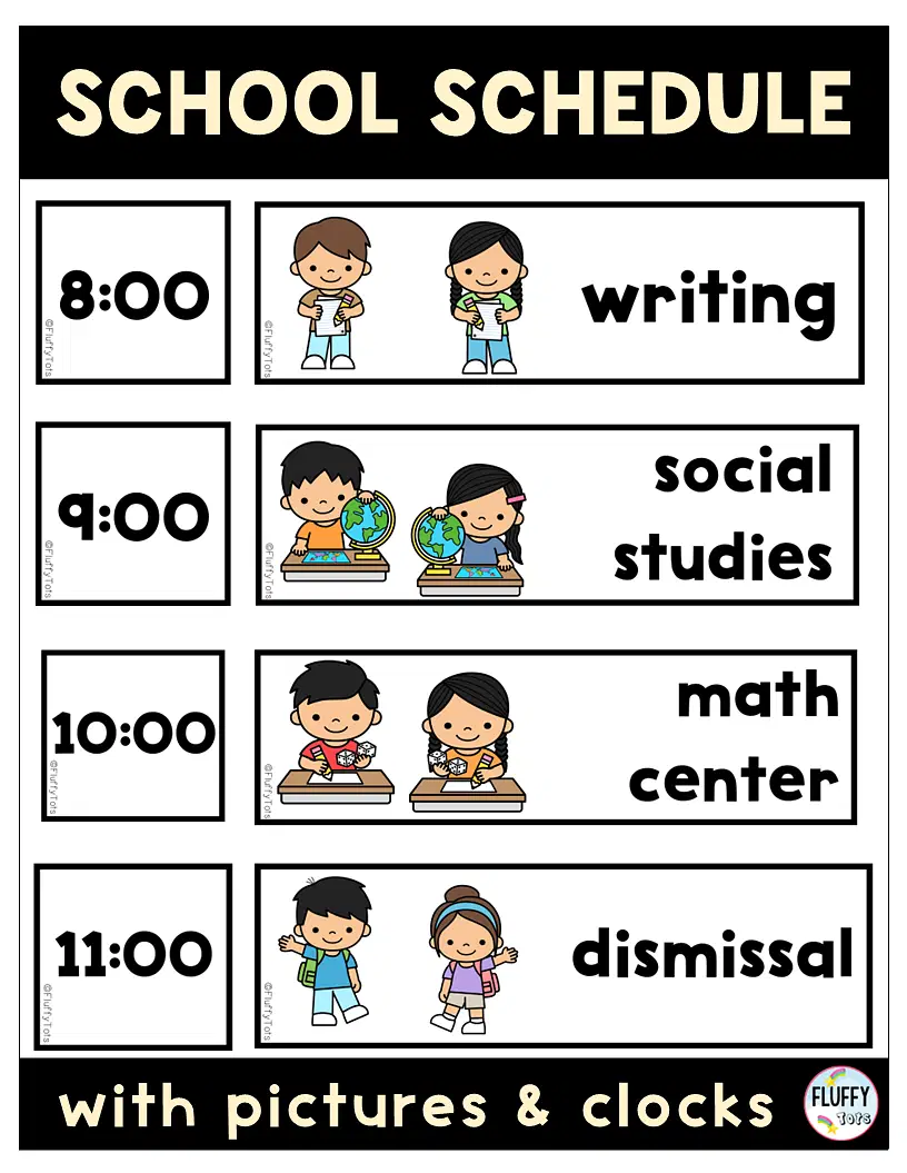 Fun 40 Classroom Schedule Cards With Pictures For Kids FluffyTots