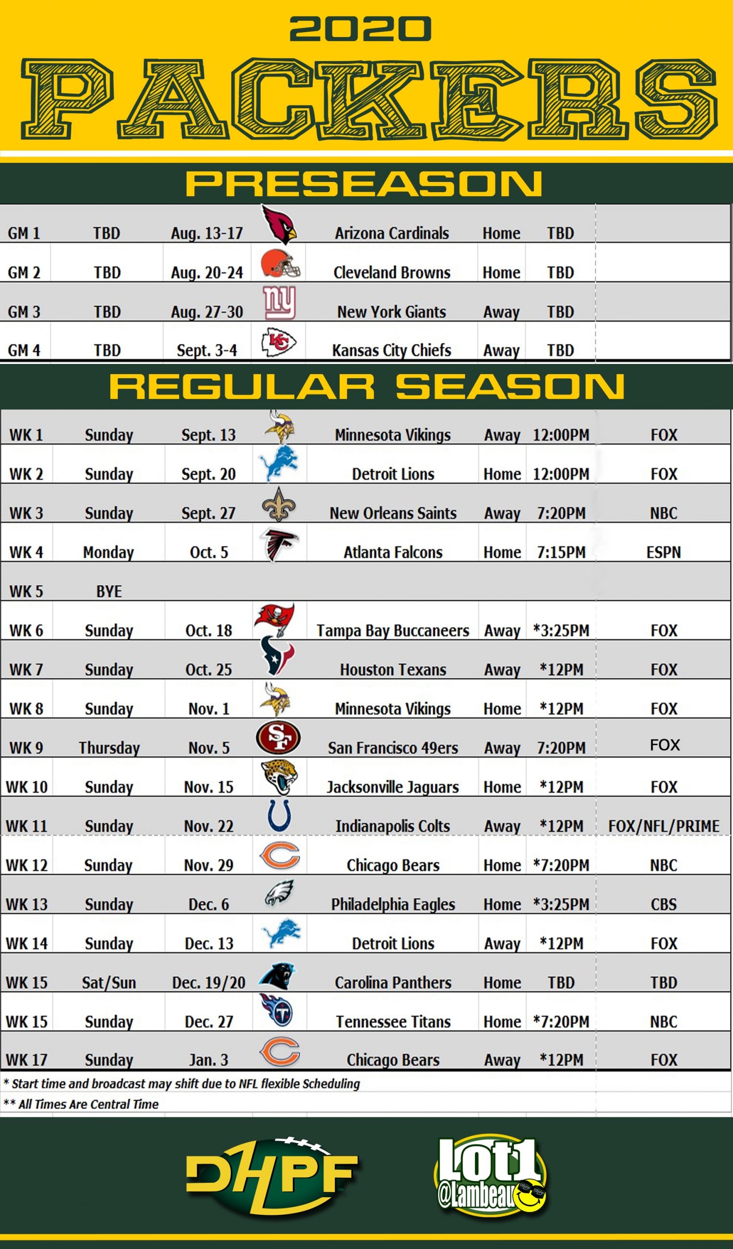 Green Bay Packers 2024 Regular Season NFL Schedule ESPN Worksheets Library