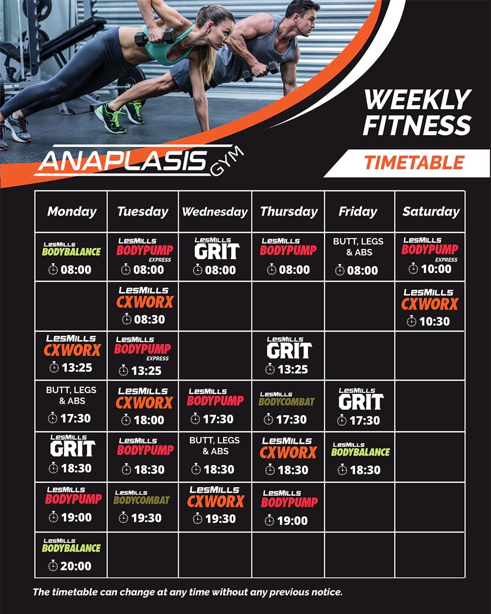 Group Classes Timetable Feb 2020 Anaplasis Gym Fitness Center Limassol Cyprus