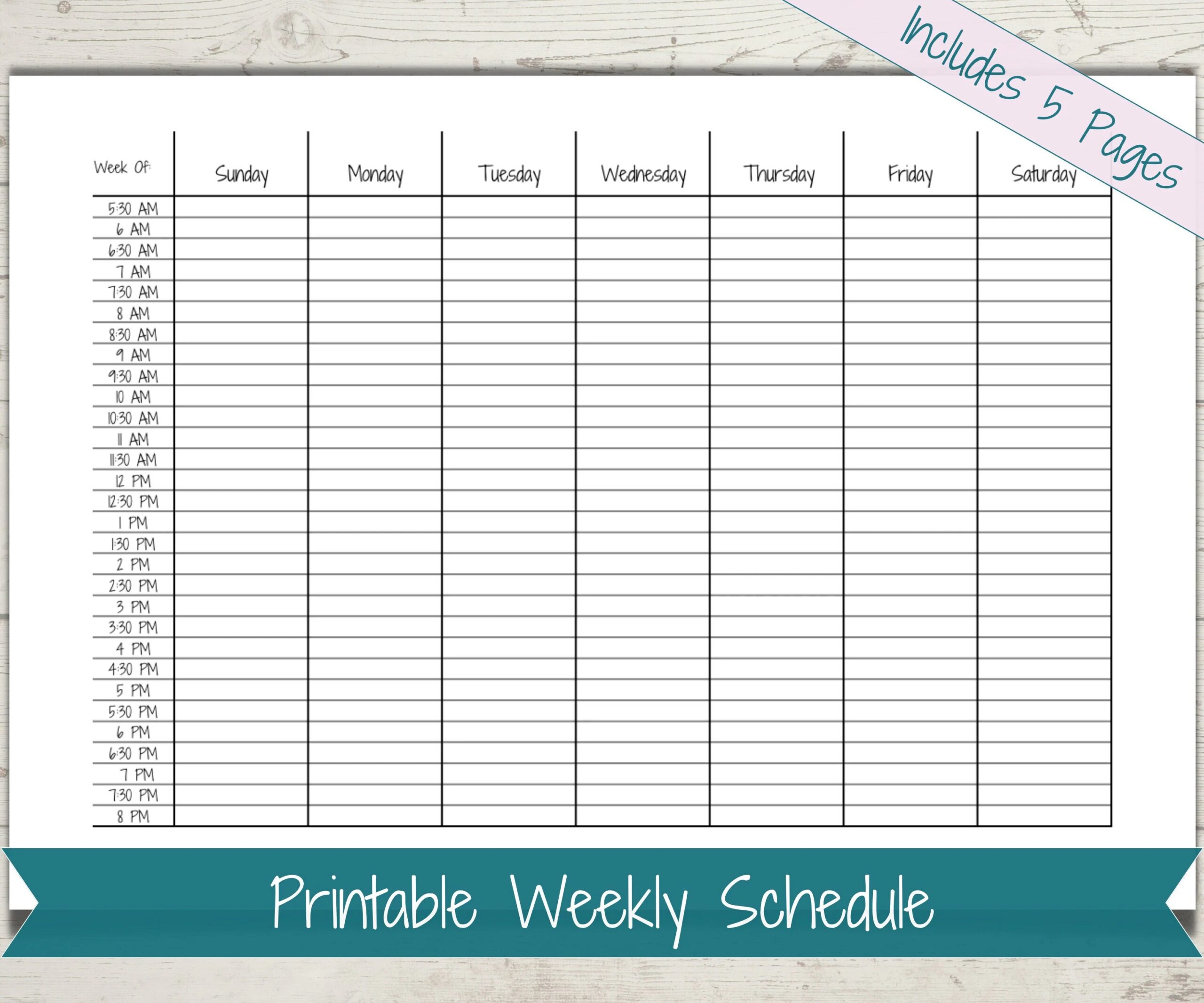 Half hour Weekly Schedule Chart Printable Schedule Template Horizontal Planner Functional Planning Time Blocking Sunday Monday Start Etsy