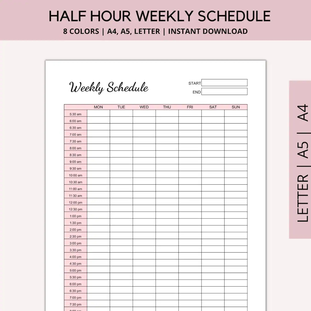 Weekly Schedule Printable With Hours