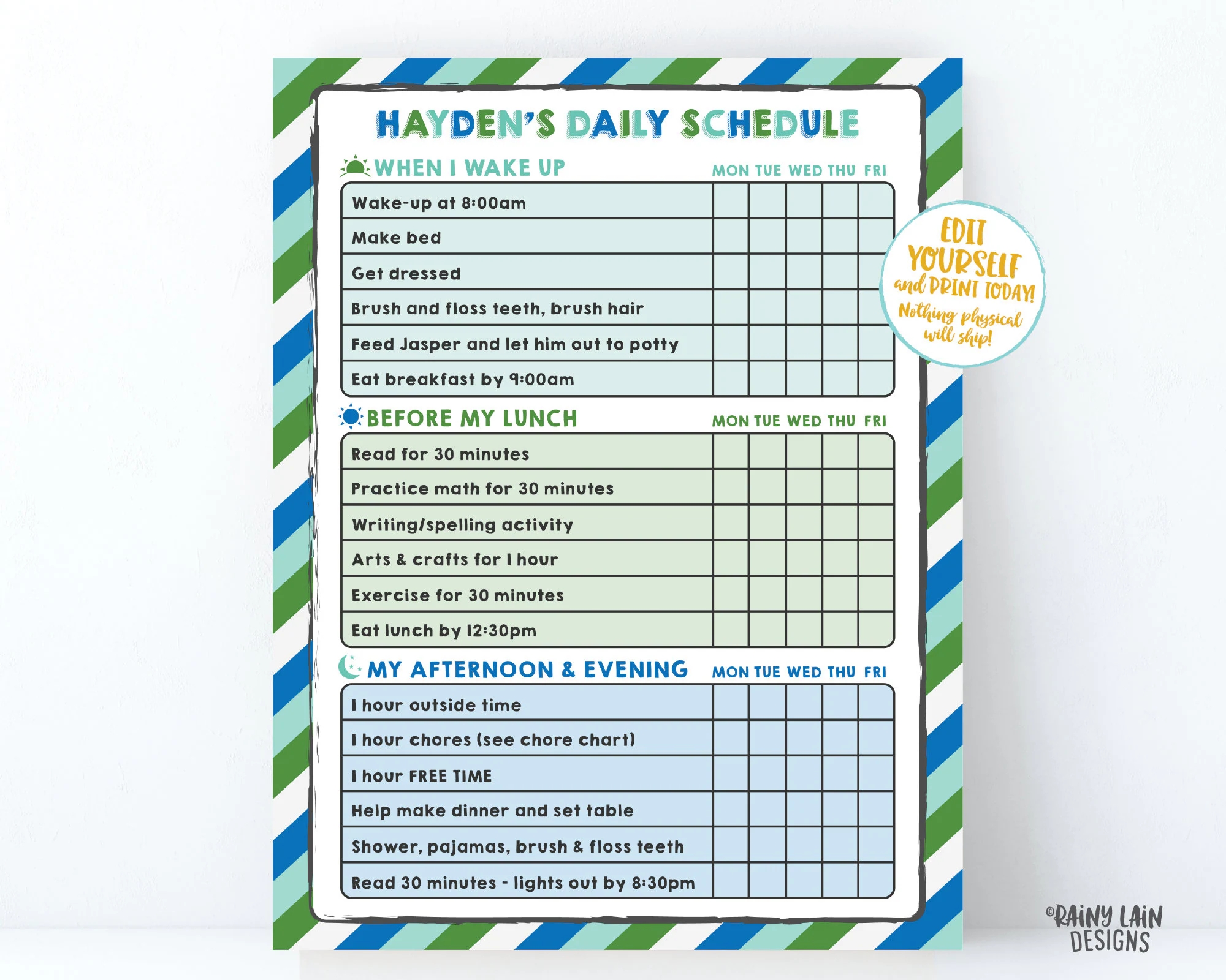 Home School Schedule Editable Kids Schedule Printable Kids Daily Checklist Task List Chore Chart Template Weekly Planner Homeschool Planner Etsy