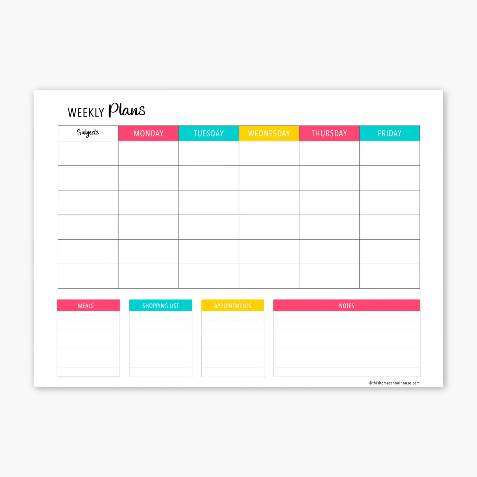 Printable Homeschool Schedule Template
