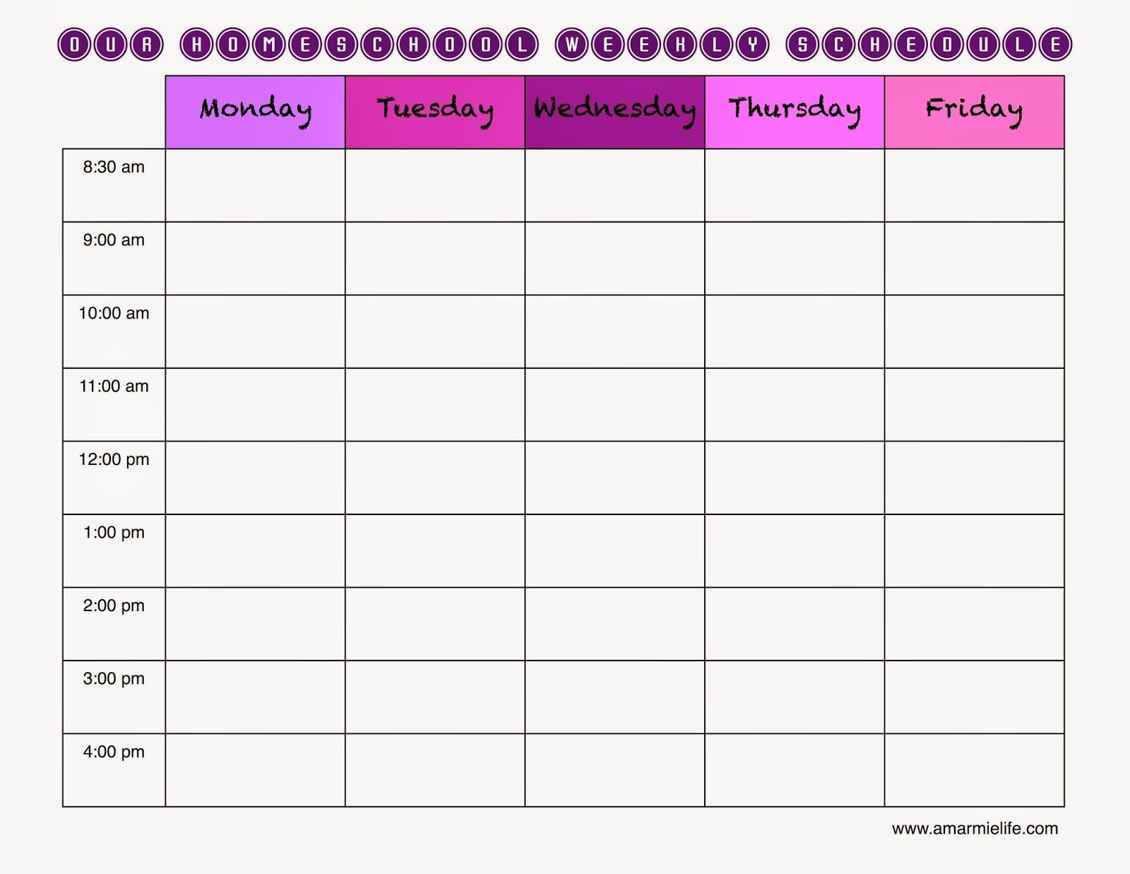 Homeschool Weekly Schedule And A Free Template Worksheets Library