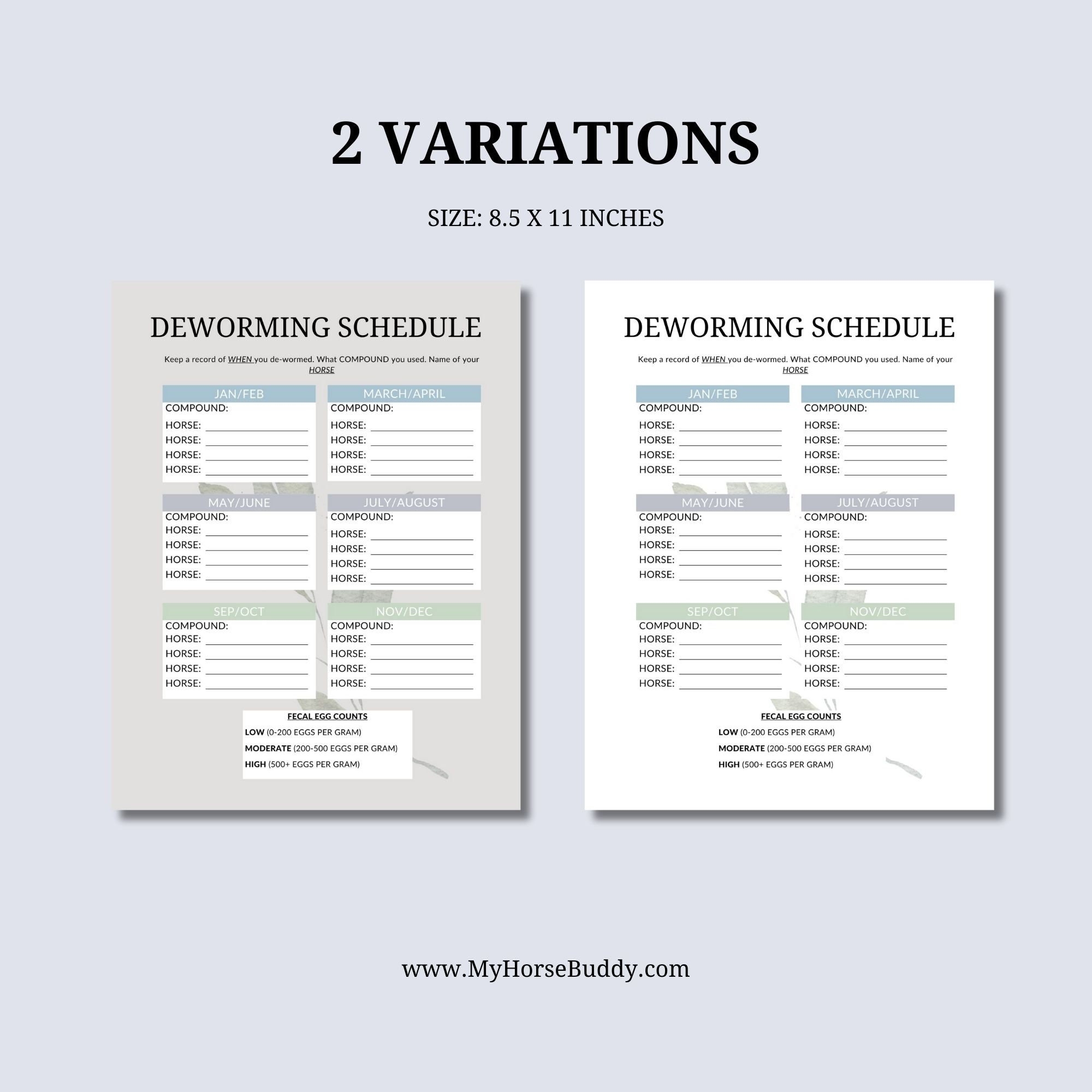 Horse Deworming Schedule Printable Horse Deworming Schedule Digital Download Get Yours Today Etsy