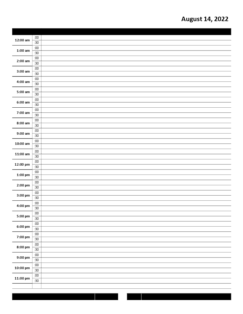 Hourly Daily Calendar Templates At Allbusinesstemplates