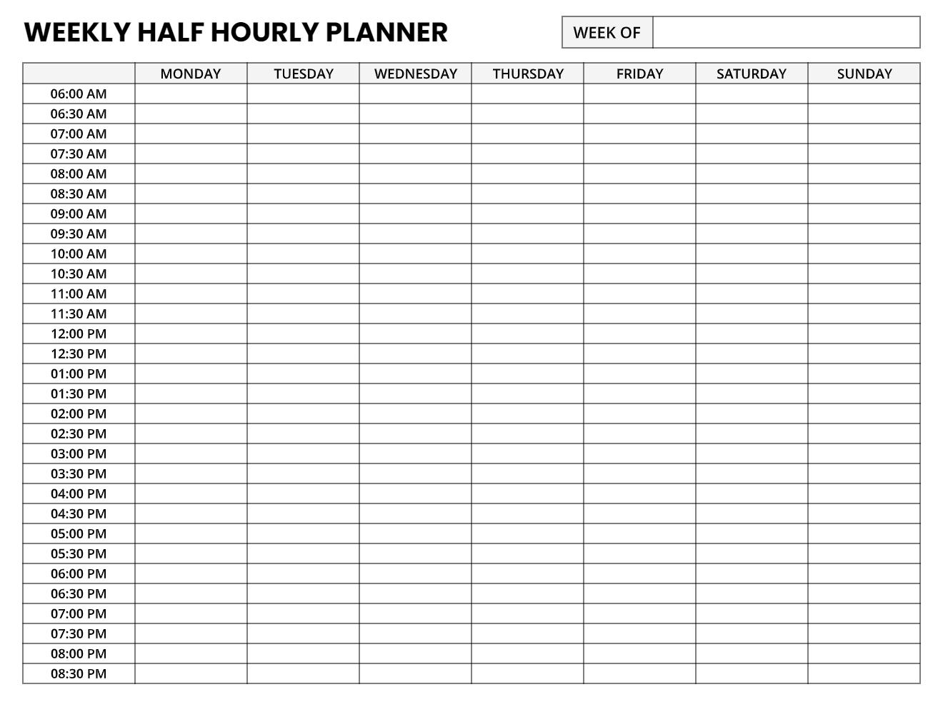 Weekly Schedule Sheet Printable