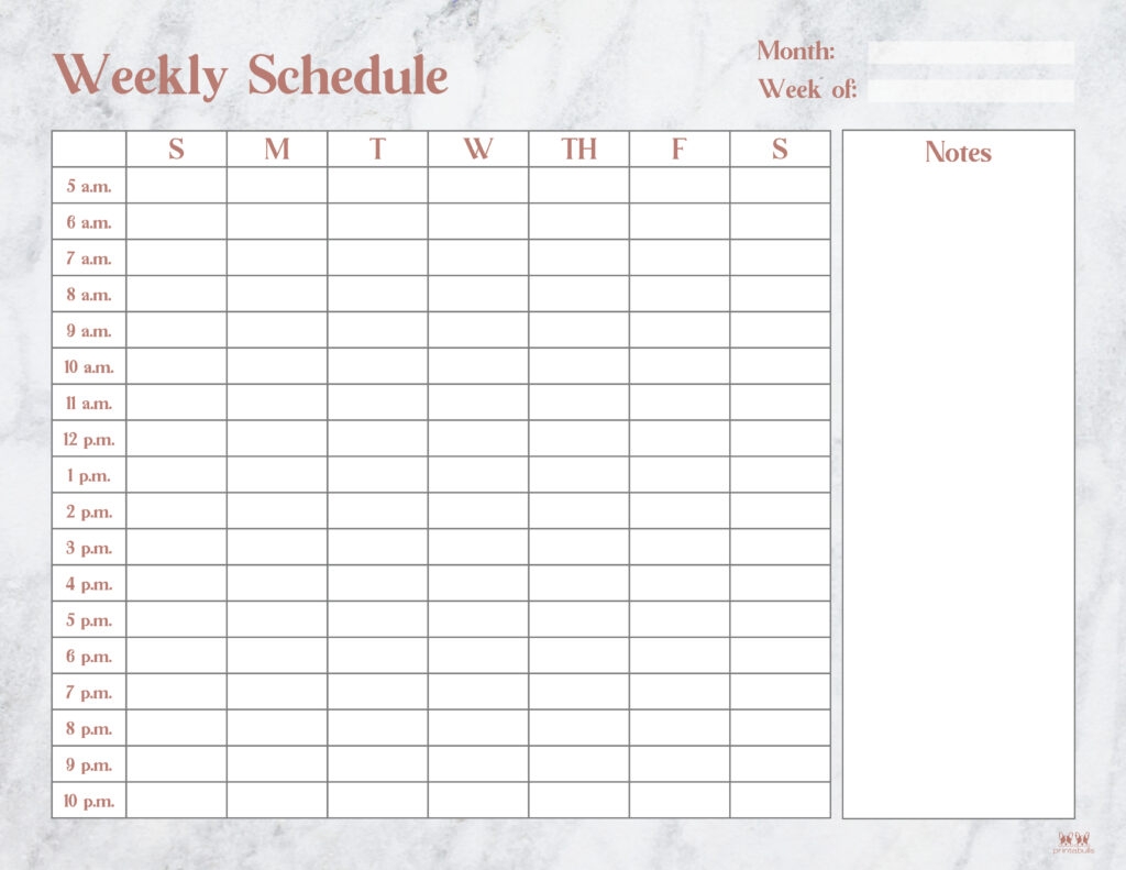 Hour Schedule Printable