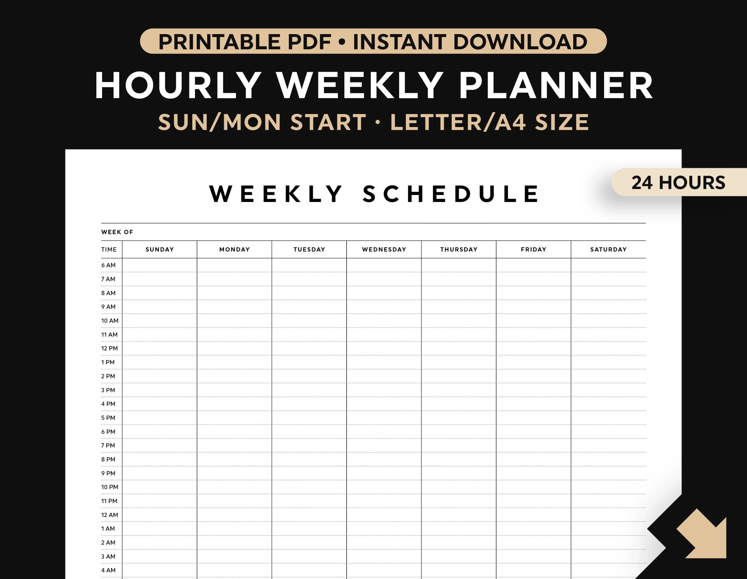 Hourly Weekly Planner Printable Weekly Schedule Daily Agenda Hourly Schedule Sunday monday Start Etsy