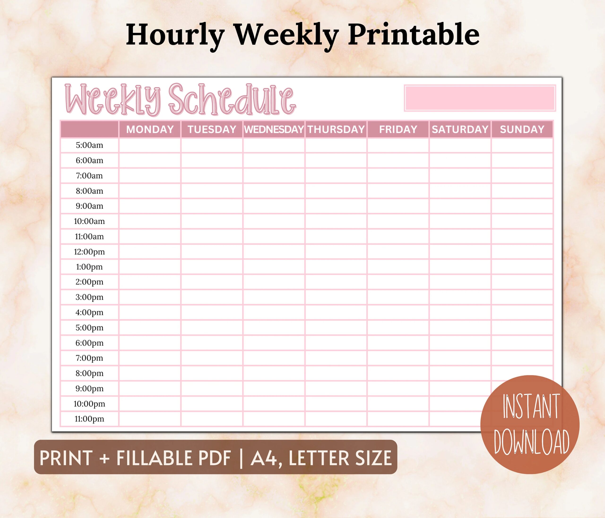 Hourly Weekly Printable Weekly Template Productivity Planner Hourly Planner Printable Planner Printable Weekly Schedule hourly Schedule Etsy