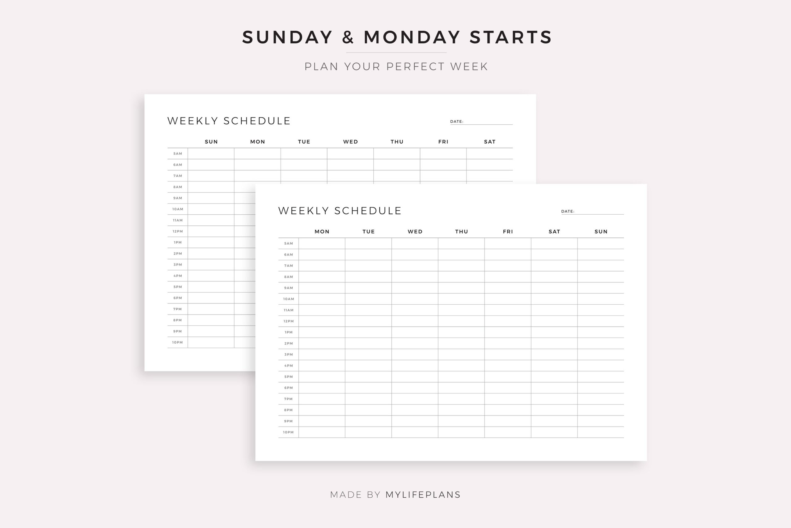 Hourly Weekly Schedule Landscape Printable Fillable PDF