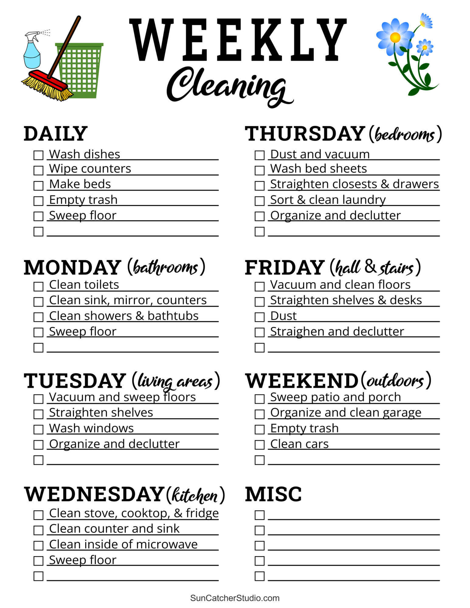 House Cleaning Checklist Printable Free Printable Party Favors