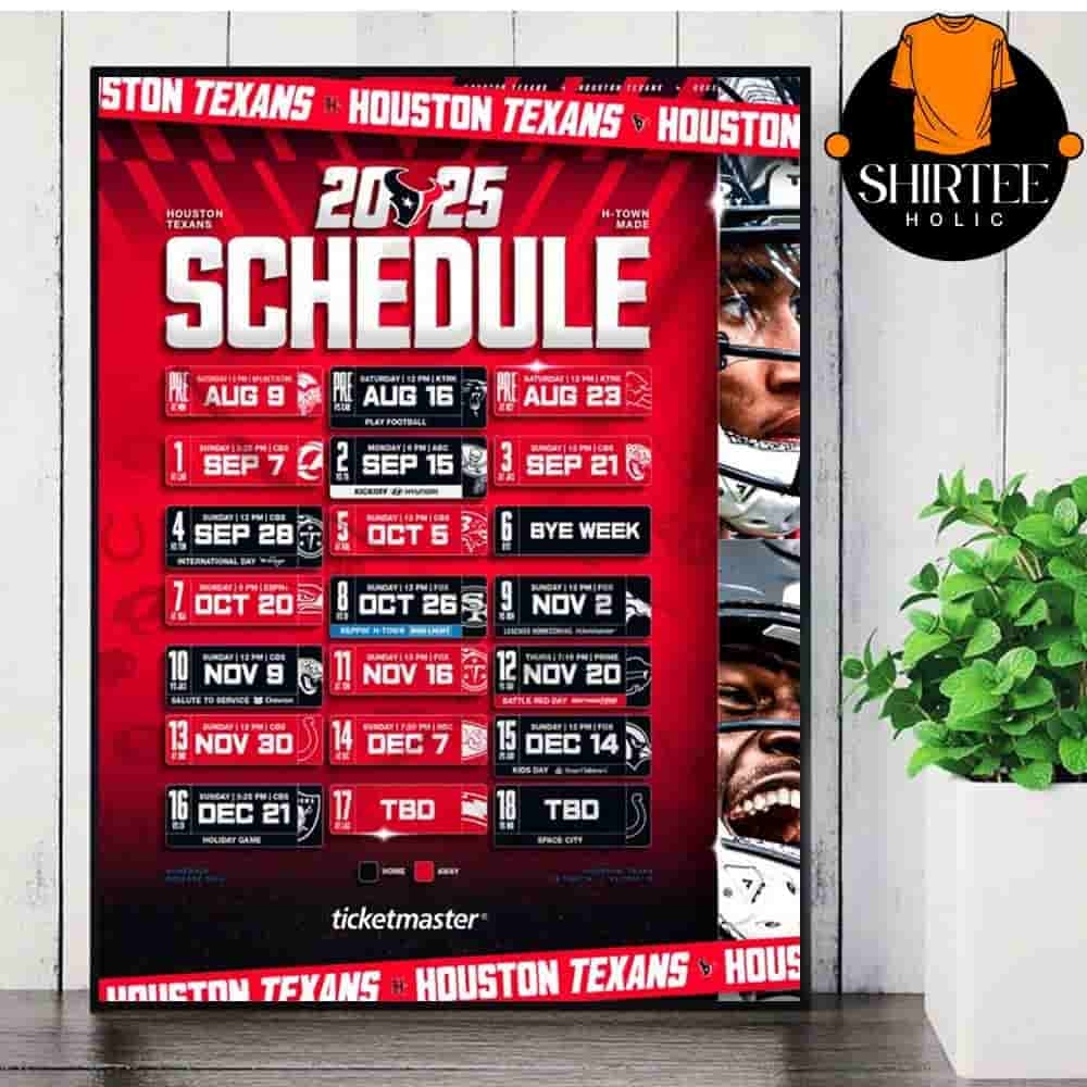 Houston Texans Official 2025 NFL Schedule Season 2025 2026 Wall Decor Poster Canvas Shirteeholic