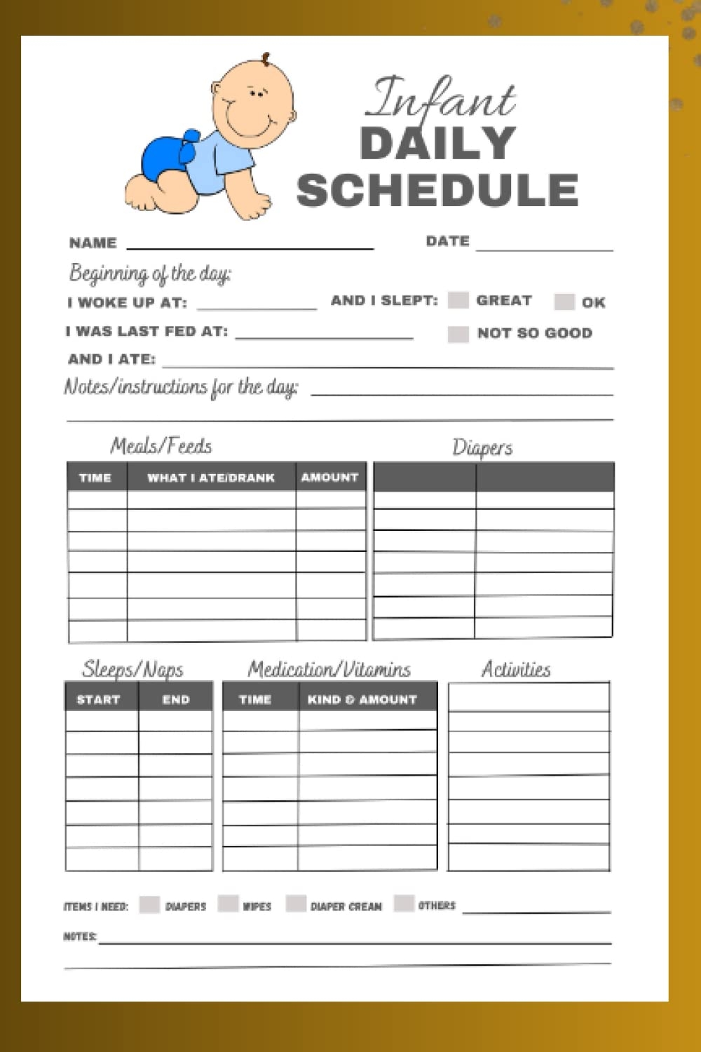 Infant Daily Schedule 119 Sheet Pad Daily Schedule Feeding Food Sleep Naps Activity Diaper Change Monitor Notes For Daycare Babysitter Caregiver Infants And Babies Opara Mezu Amazon Books