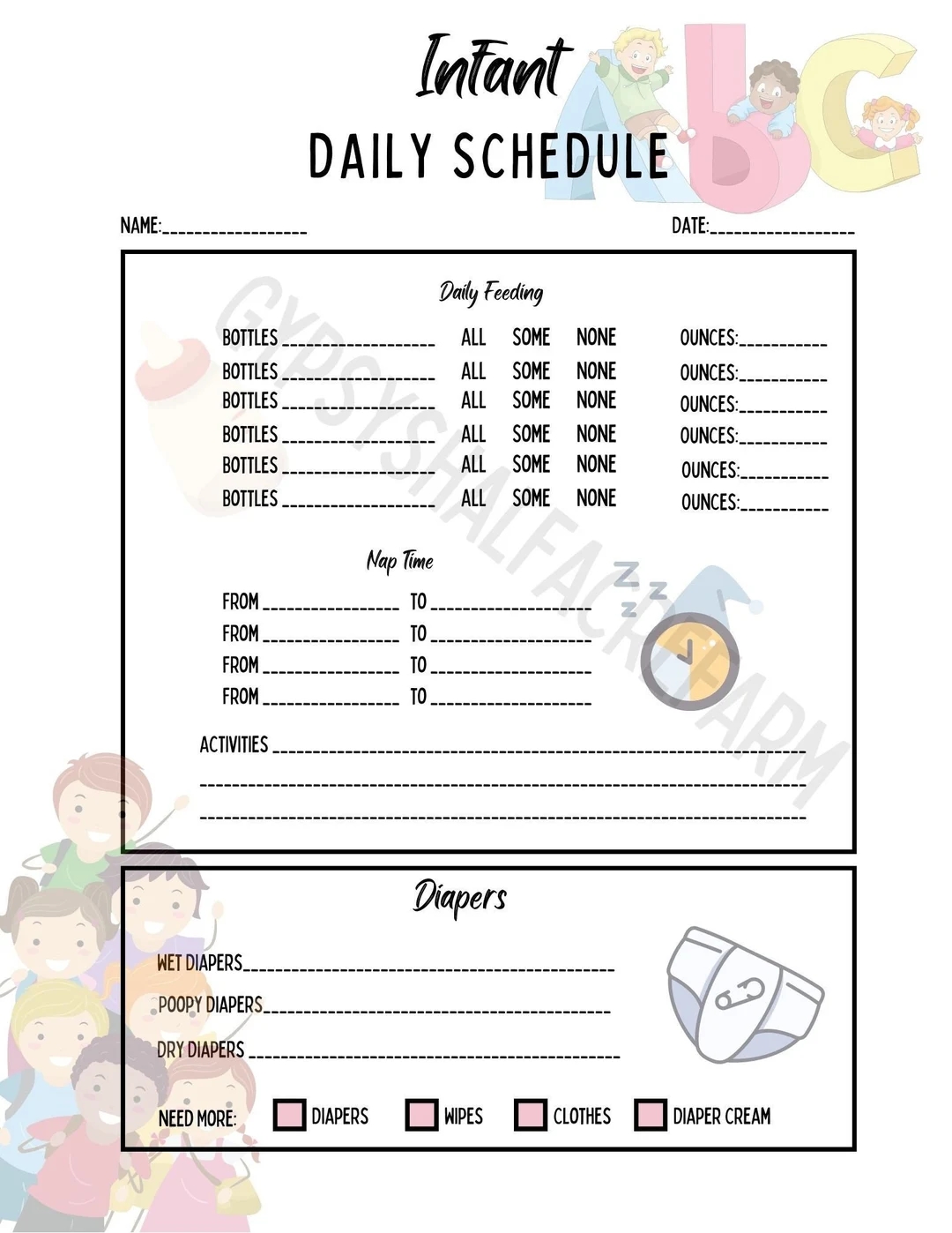 Infant Daily Schedule PDF Printable Daycare Schedule Homeschool Schedule Etsy