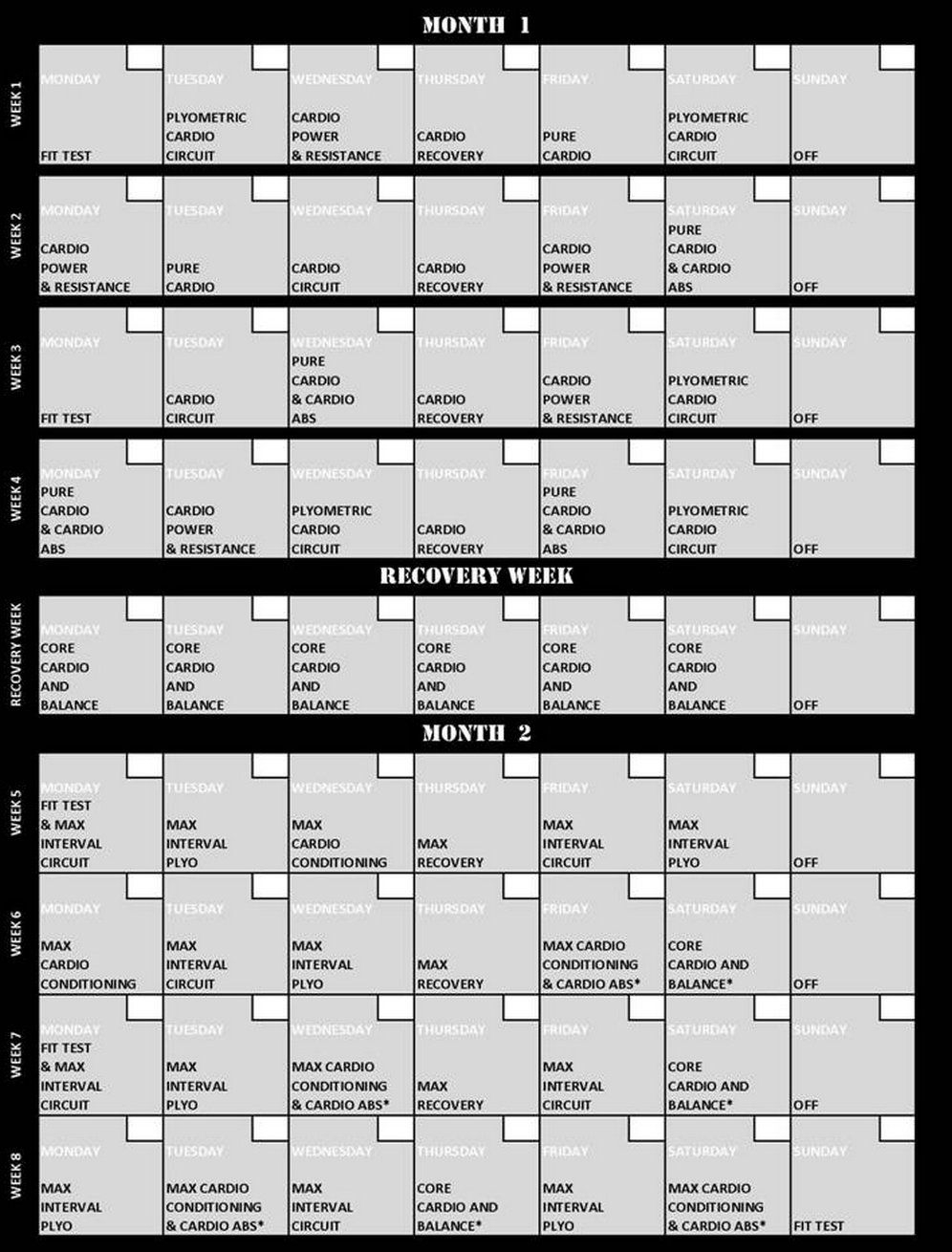 Insanity Printable Workout Schedule