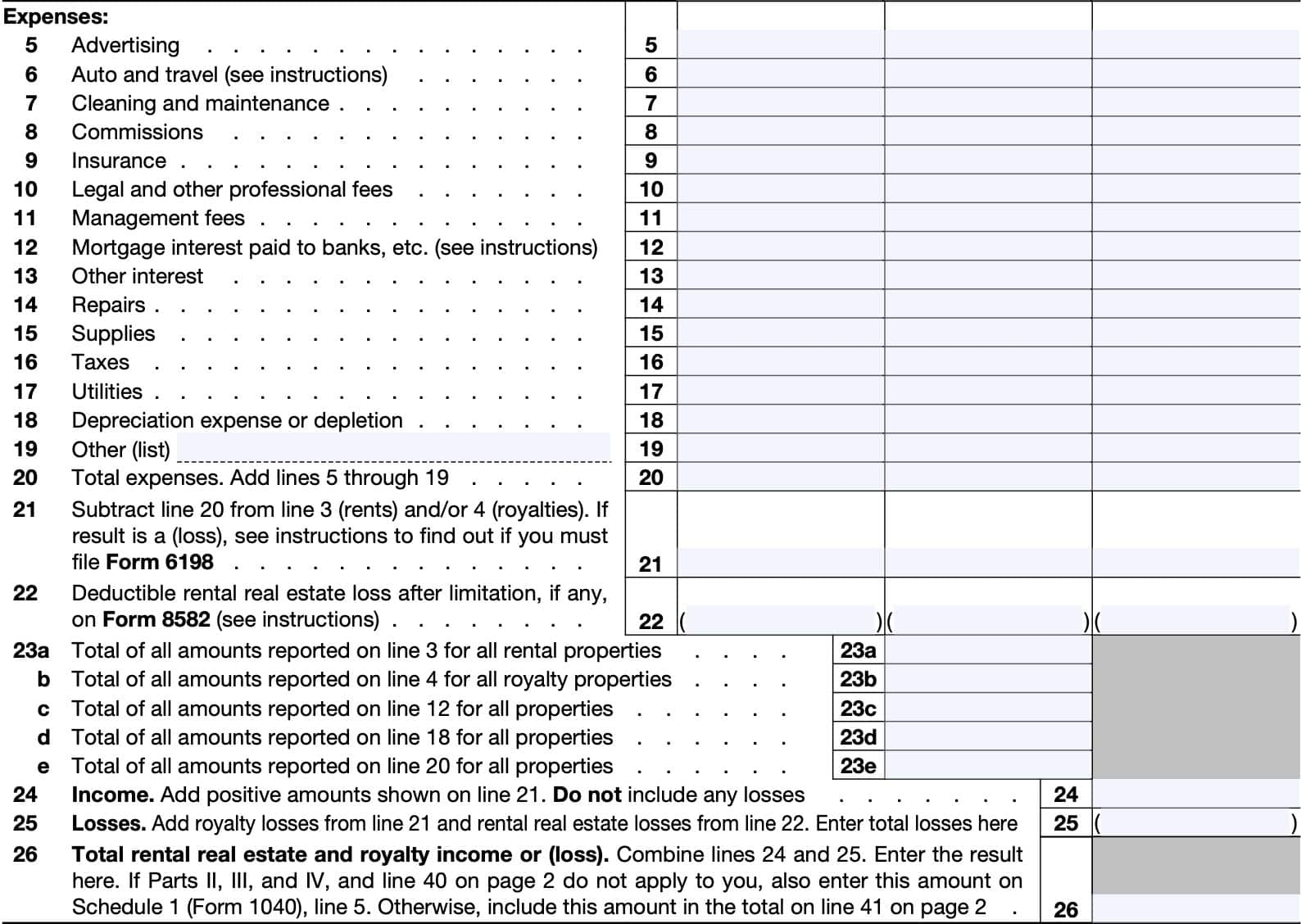 IRS Schedule E Instructions Supplemental Income And Loss