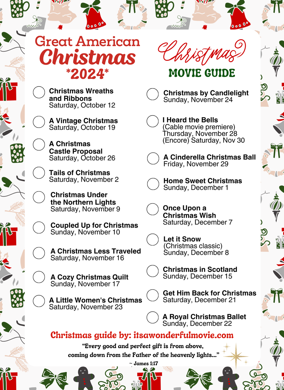Its A Wonderful Movie Your Guide To Family And Christmas Movies On TV Great American Family 2024 Christmas Movie Printable Checklist 