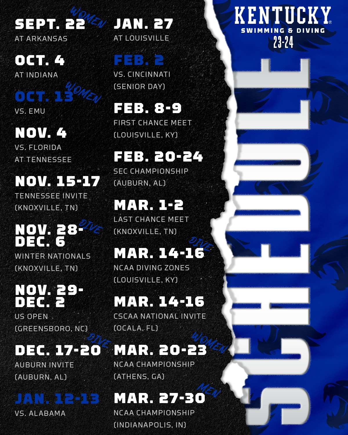 Kentucky Swim Dive Releases 2023 24 Schedule