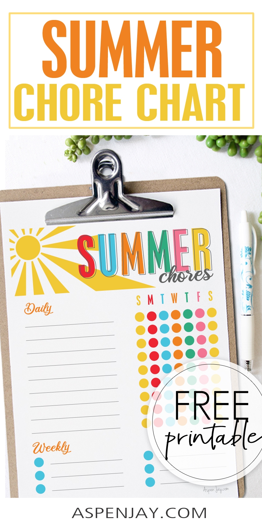 Kid s Summer Chore Chart Free Printable Aspen Jay