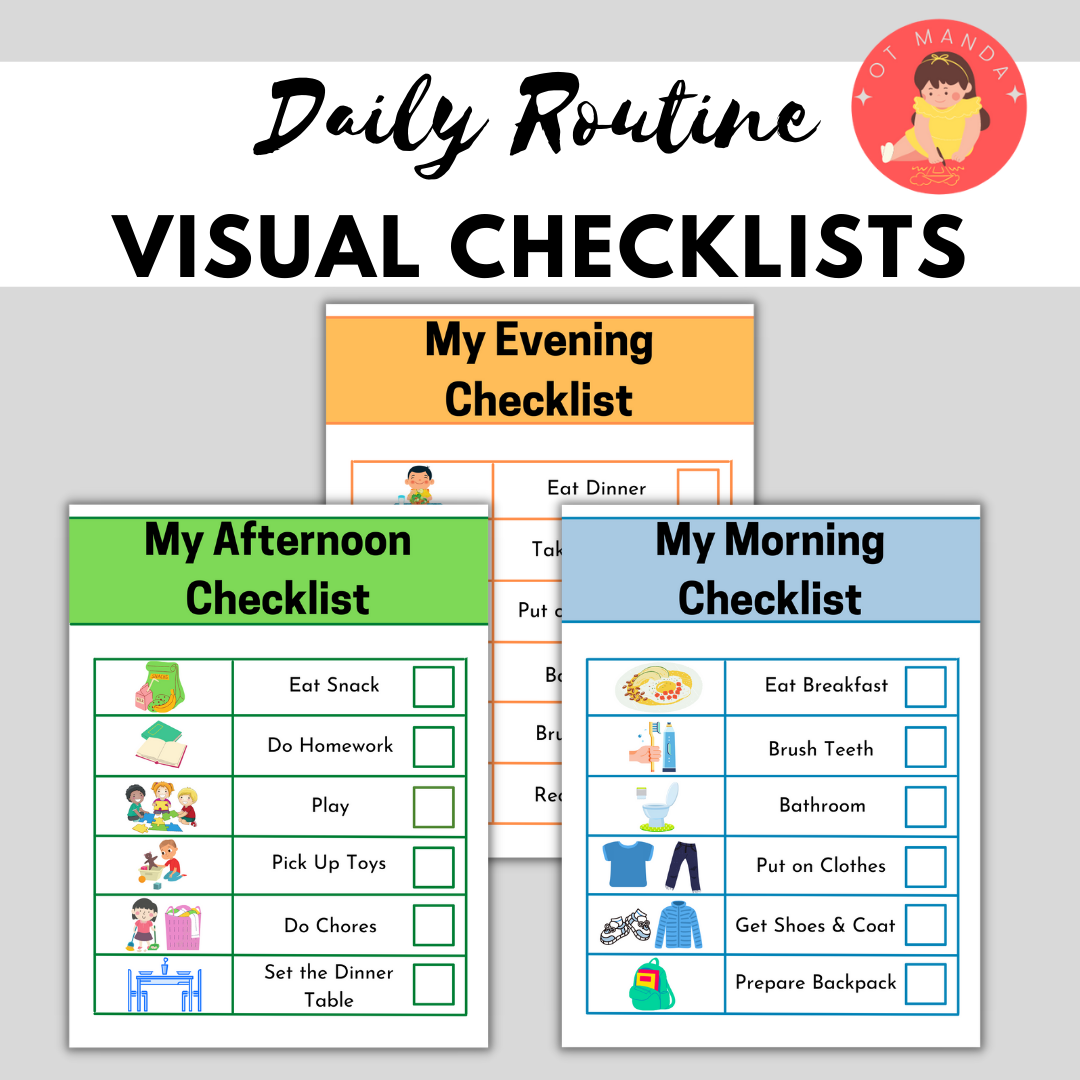 Kids Daily Routines Visual Schedule Checklist Occupational Therapy ADL Aides Morning Afternoon Evening Bedtime Task Chart Classful