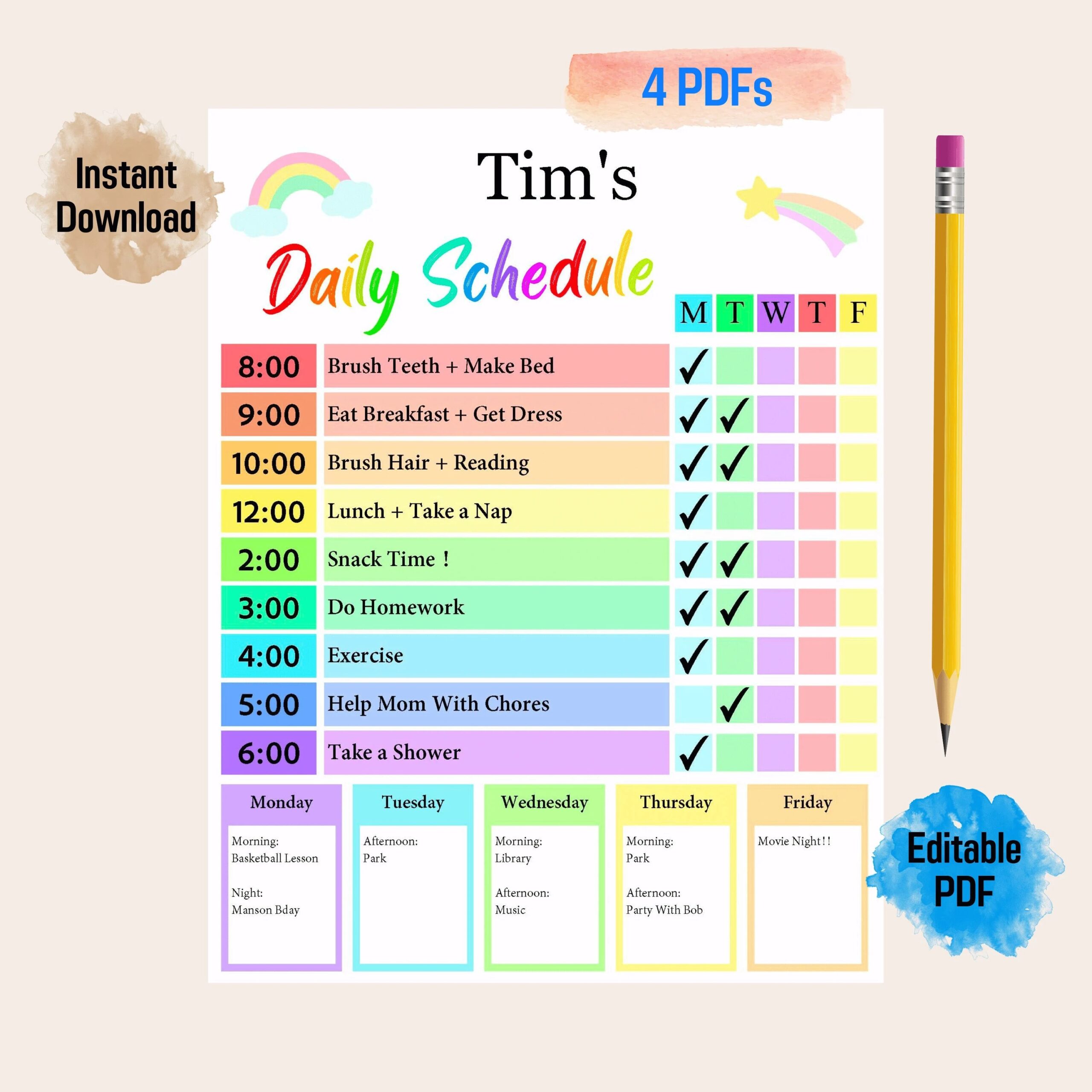 Kids Daily Schedule Rainbow Color Organize Child s Daily Routine Chore Chart Daily Schedule Template Kids Daily Printable Reusable Etsy