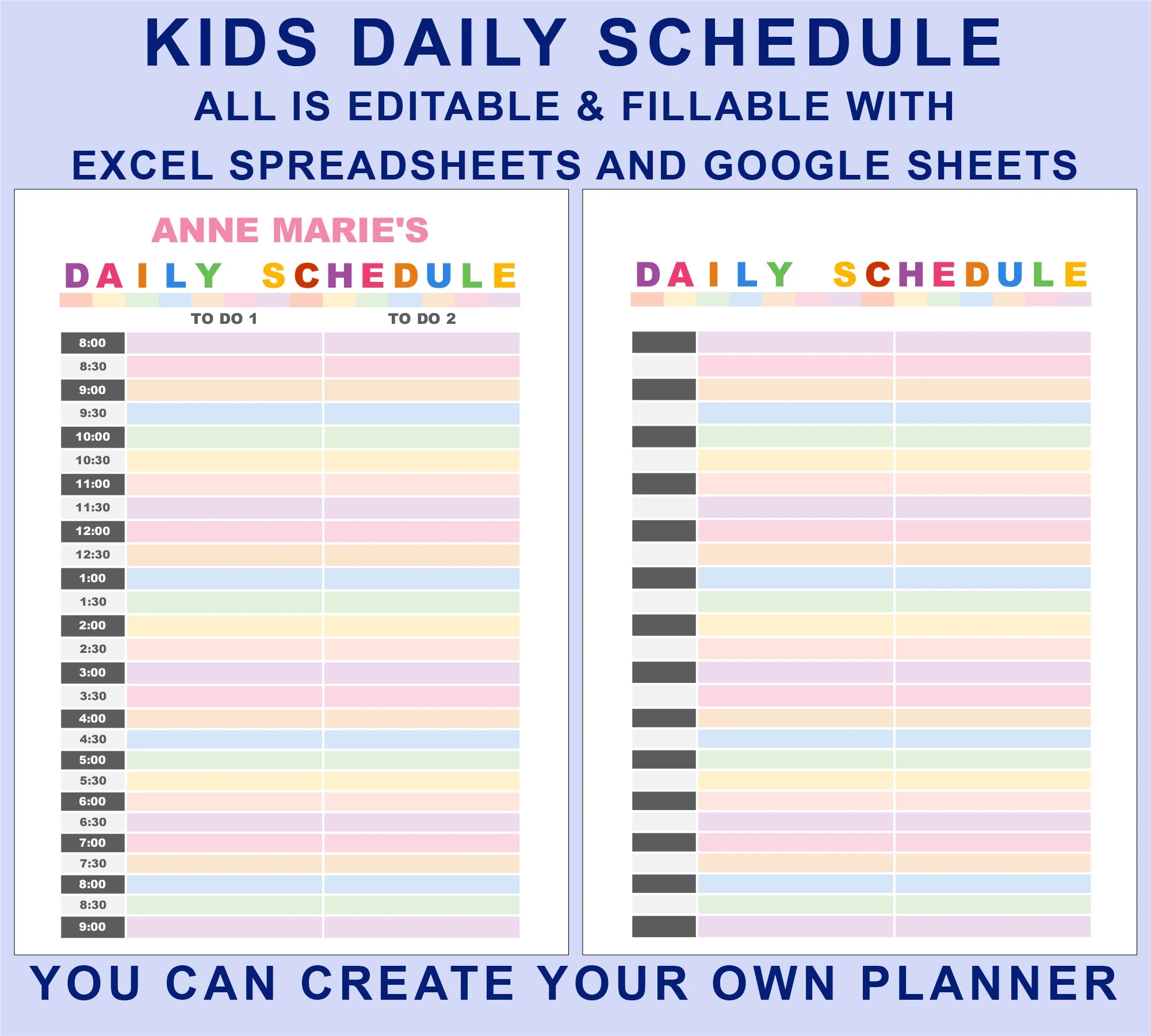 Kids Daily Schedule Template For EXCEL Spreasheets Editable Fillable Printable Homeschool Hourly Routine Teens Daily Routine Etsy