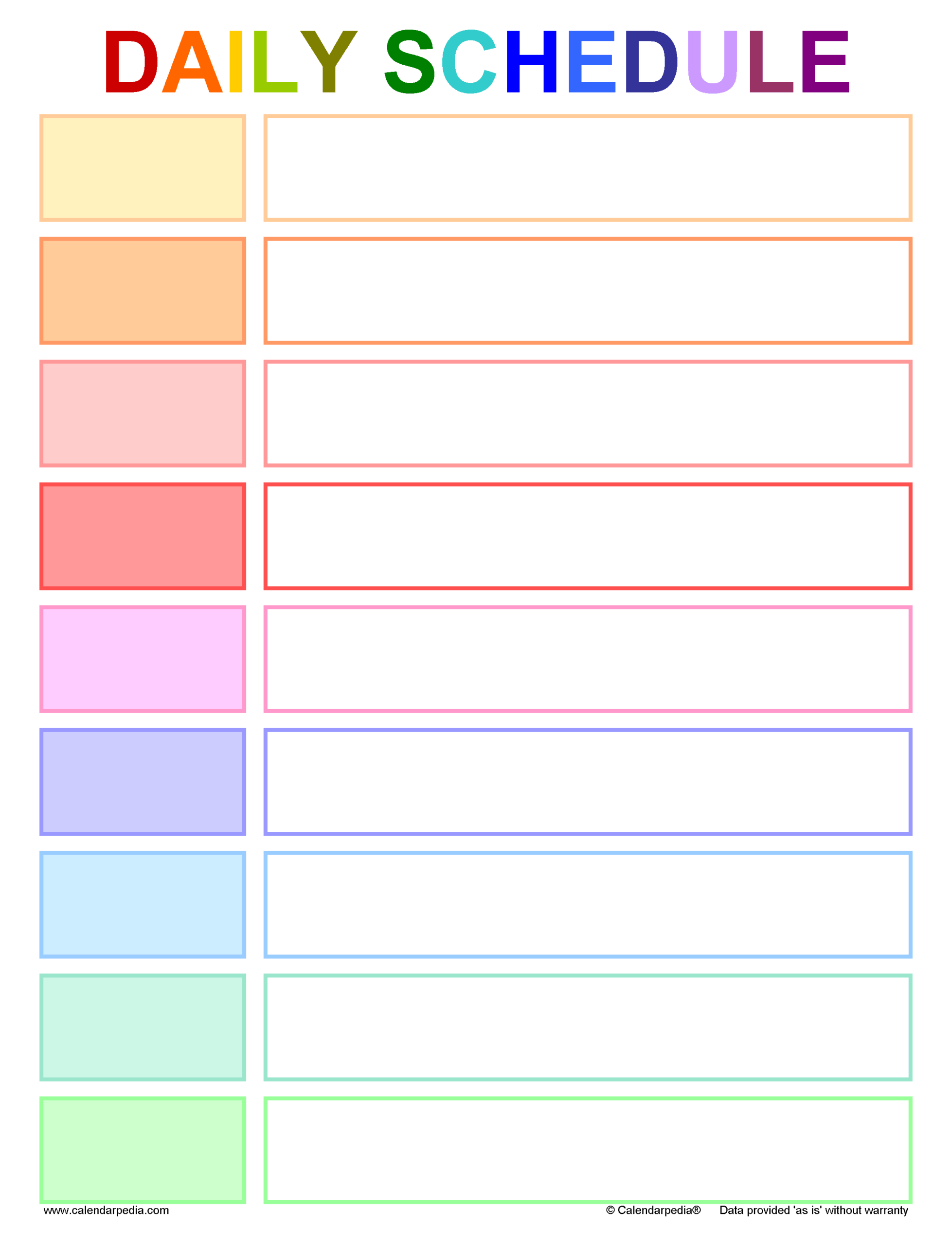Kids Daily Schedule Template Word Cataskills