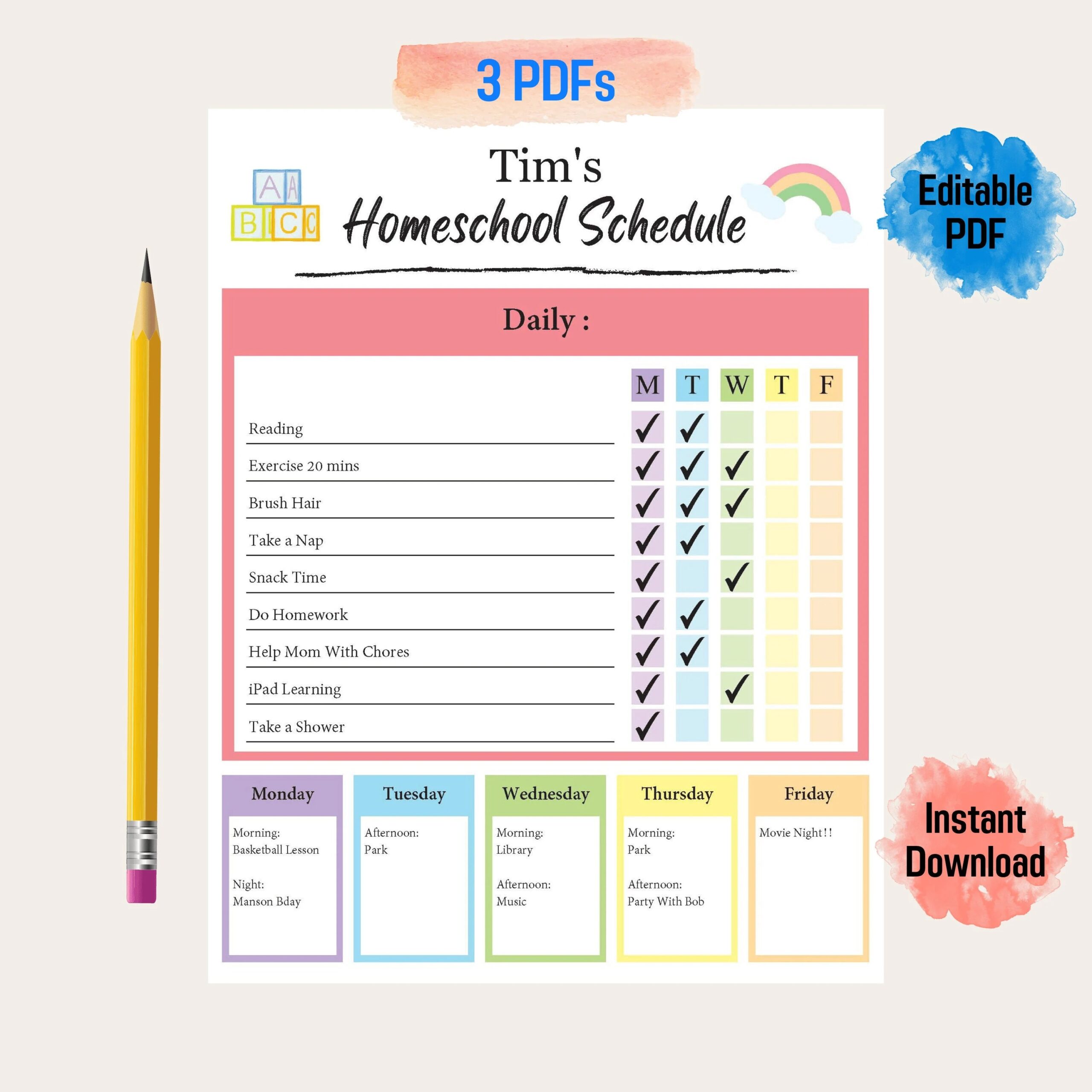 Kids Homeschool Schedule Homeschool Planner To Do List Kids Teens Adults Template Kid Routine Chart Instant Download Editable PDF Etsy