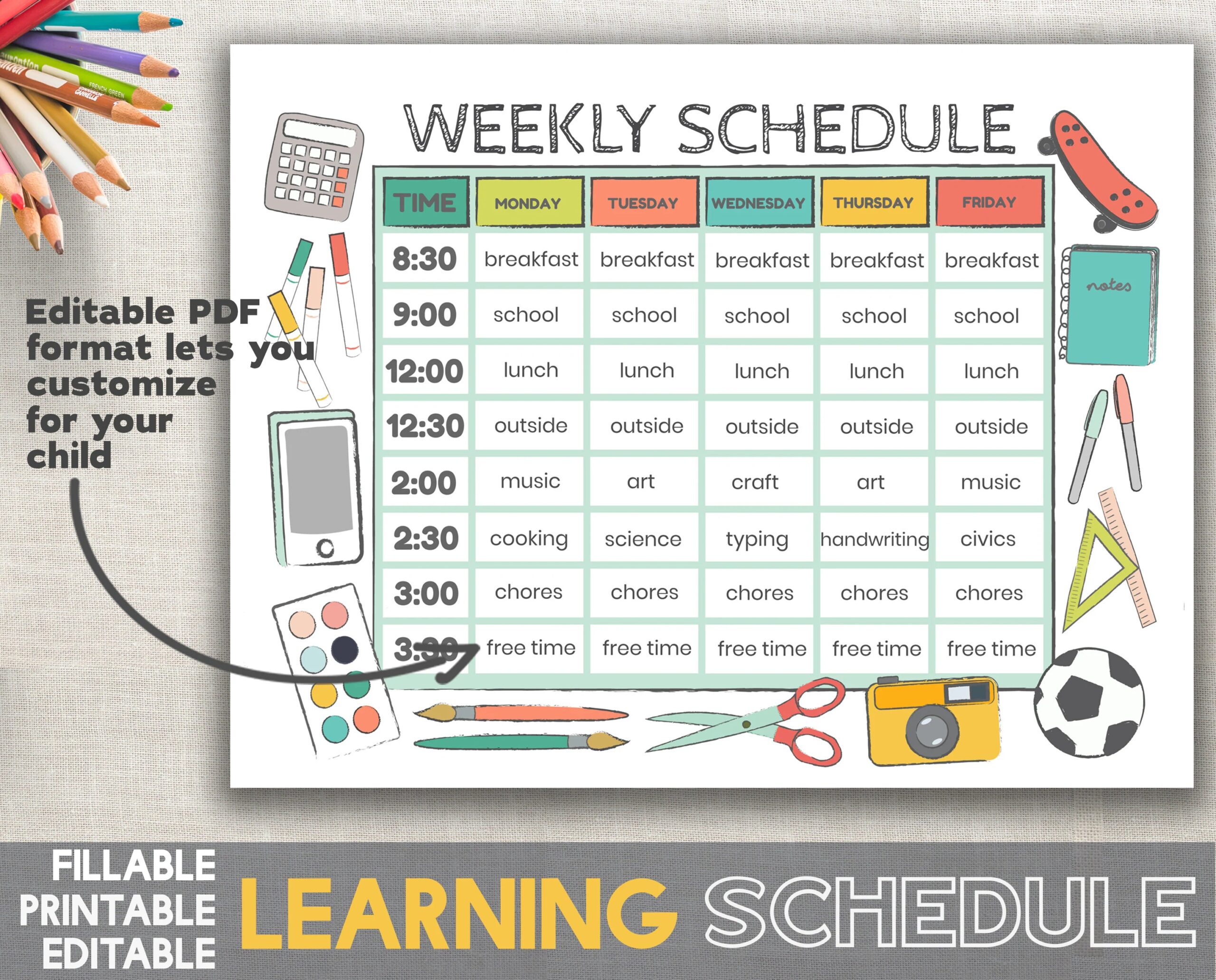 Kids Schedule Editable Printable Fillable PDF Template Hourly Kids Schedule Home School Schedule Kids Schedule Learning Schedule PDF Etsy