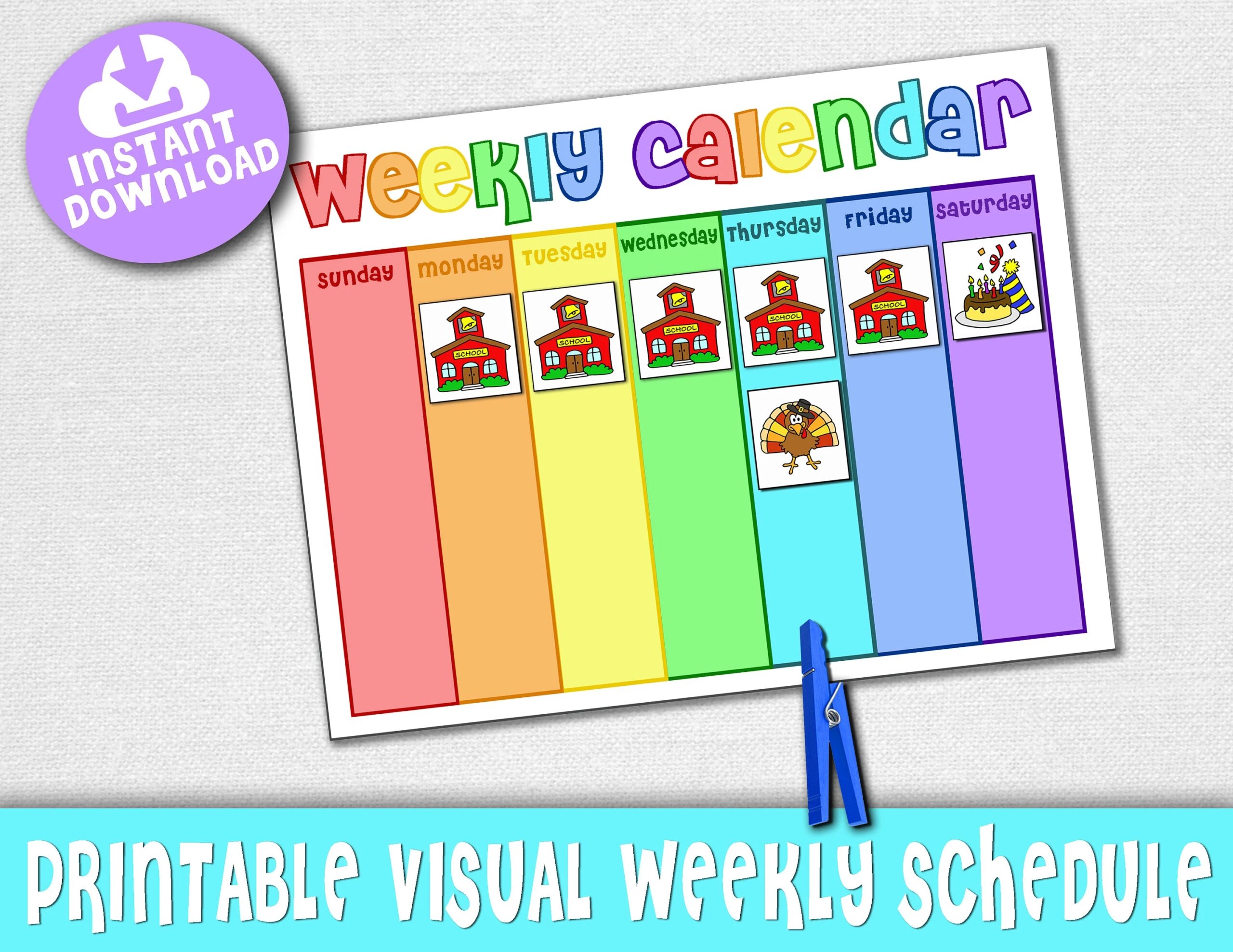 Kids Weekly Calendar And Planner Instant Download PDF Printable Daily Tasks And Weekly Planner For Child Etsy