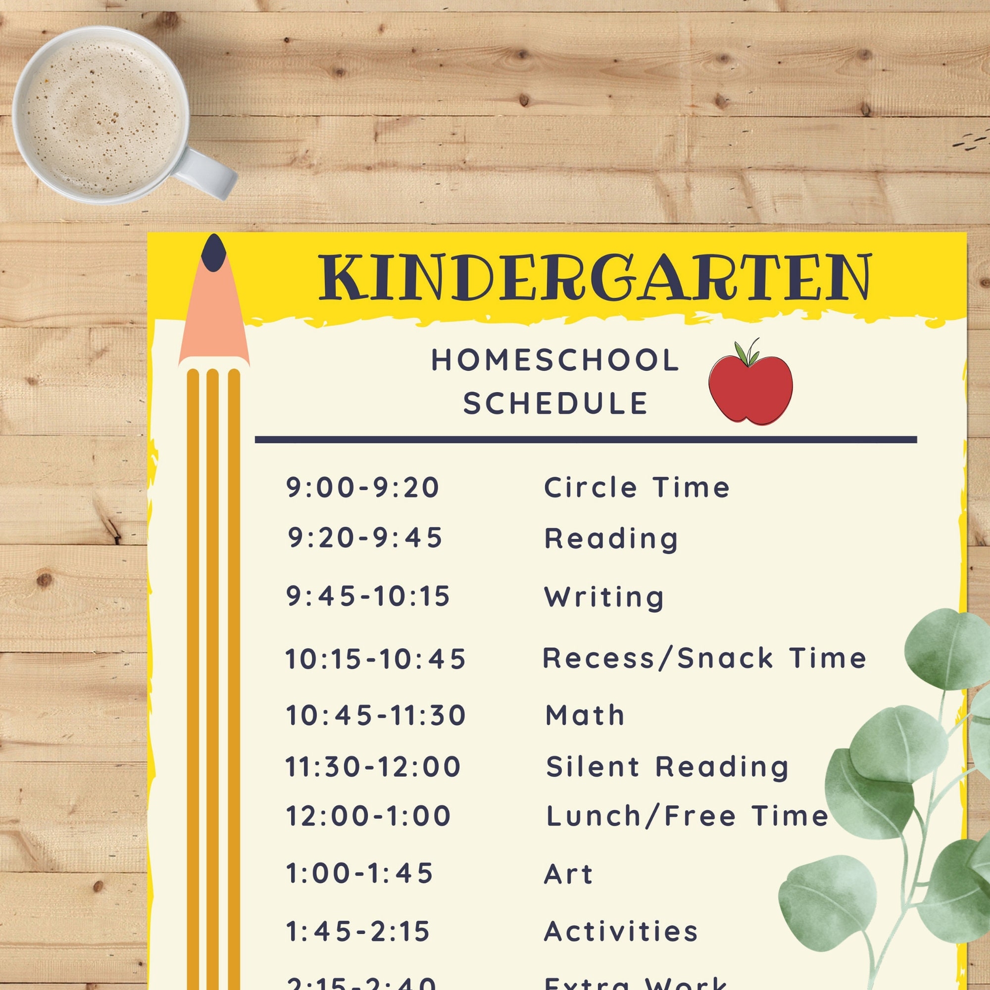 Kindergarten Homeschool Schedule Printable Full Day Kindergarten Homeschool Schedule Homeschool Print Etsy