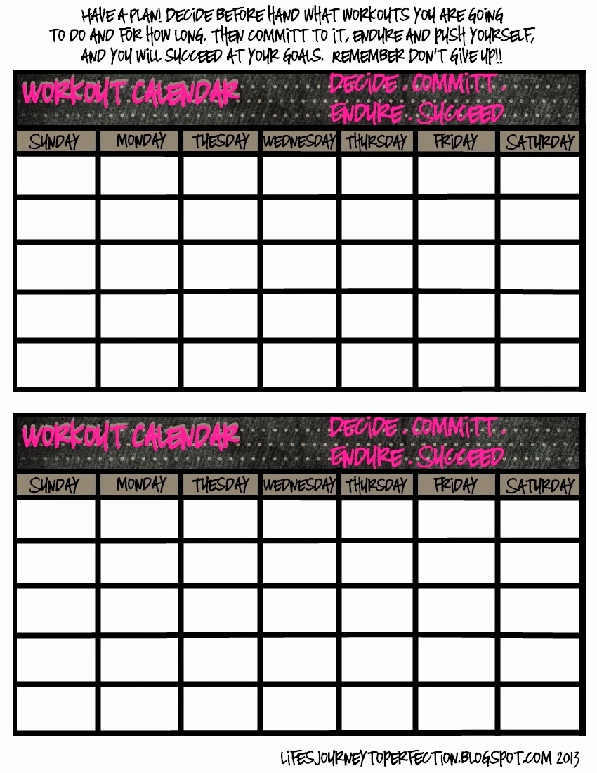 Life s Journey To Perfection Take Care Tuesday Free Printable Workout Calendars