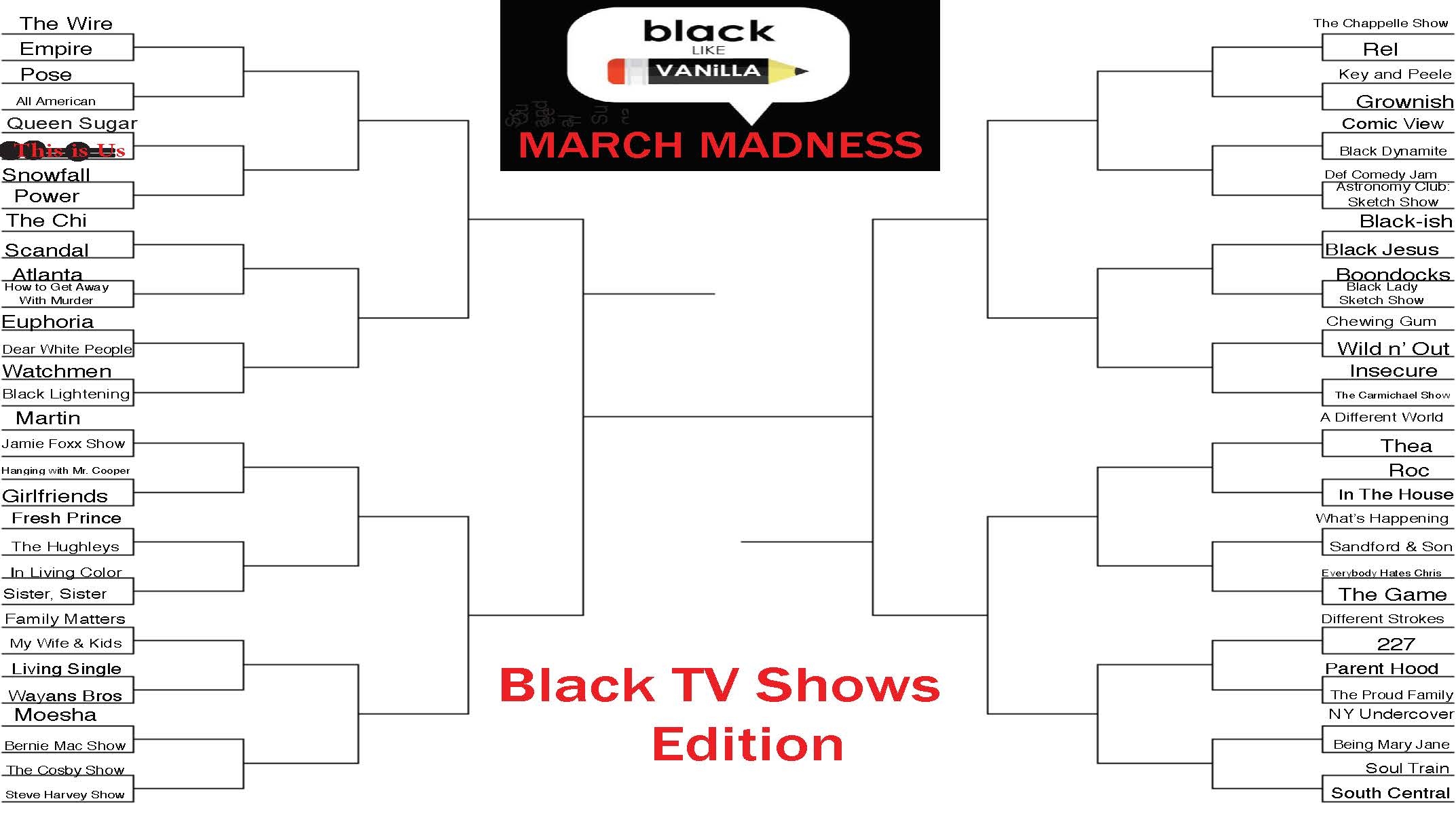 March Madness Brackets Black TV Shows Edition Black Like Vanilla