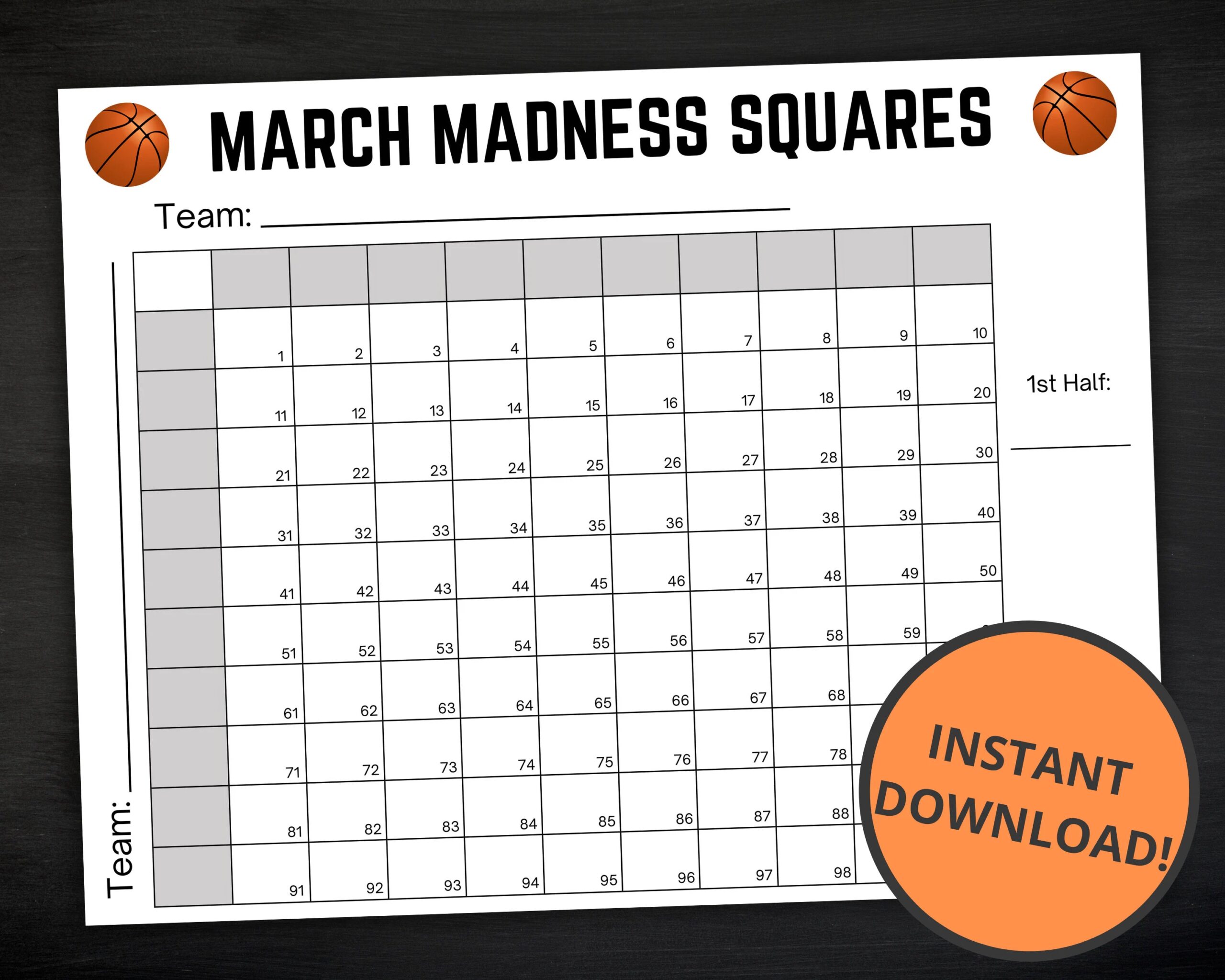 March Madness Squares Printable March Madness Game NCAA Basketball Championship Activity Basketball Games Instant Download Etsy